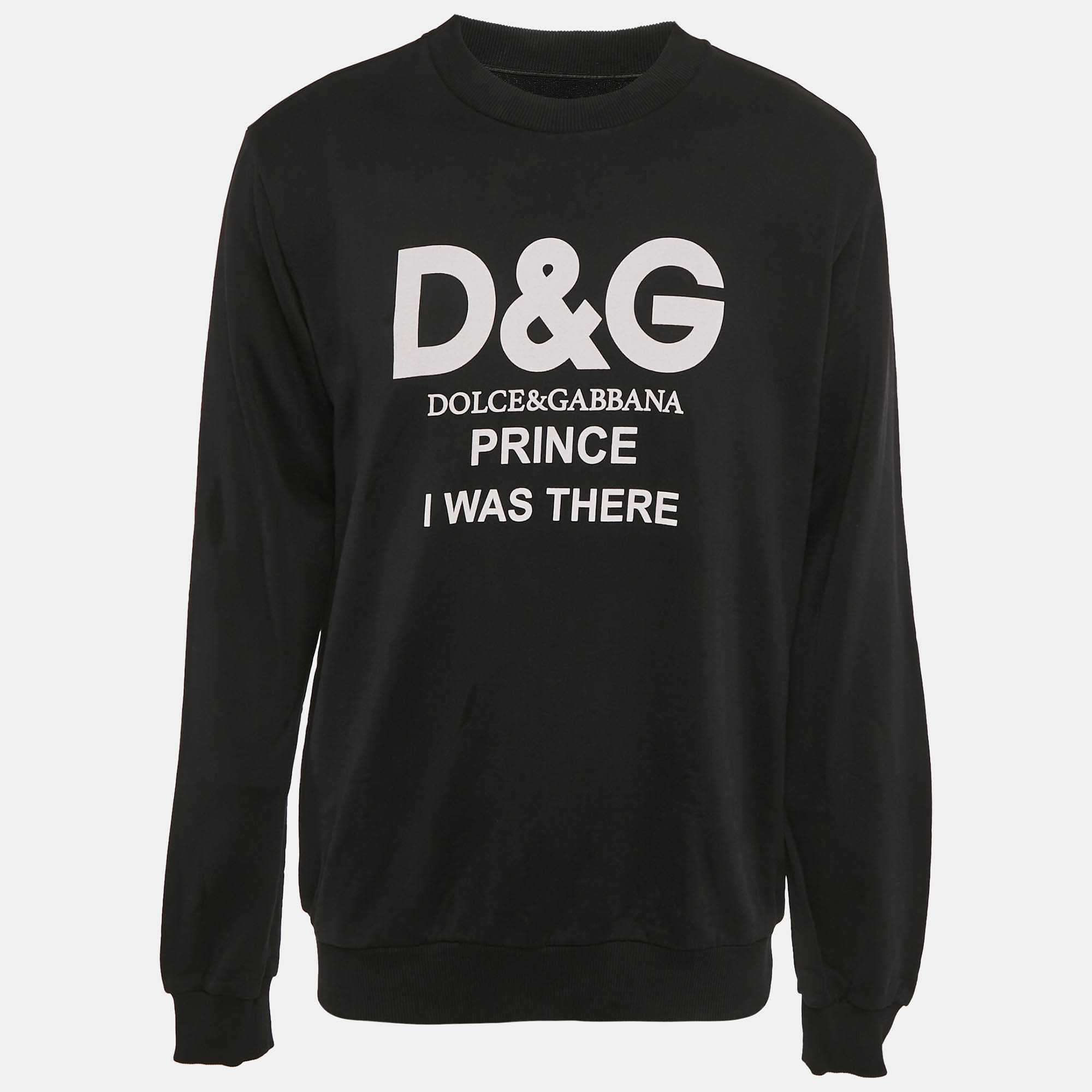 Pre Owned Dolce & Gabbana Black Logo Print Cotton Knit Crew Neck Sweatshirt XL