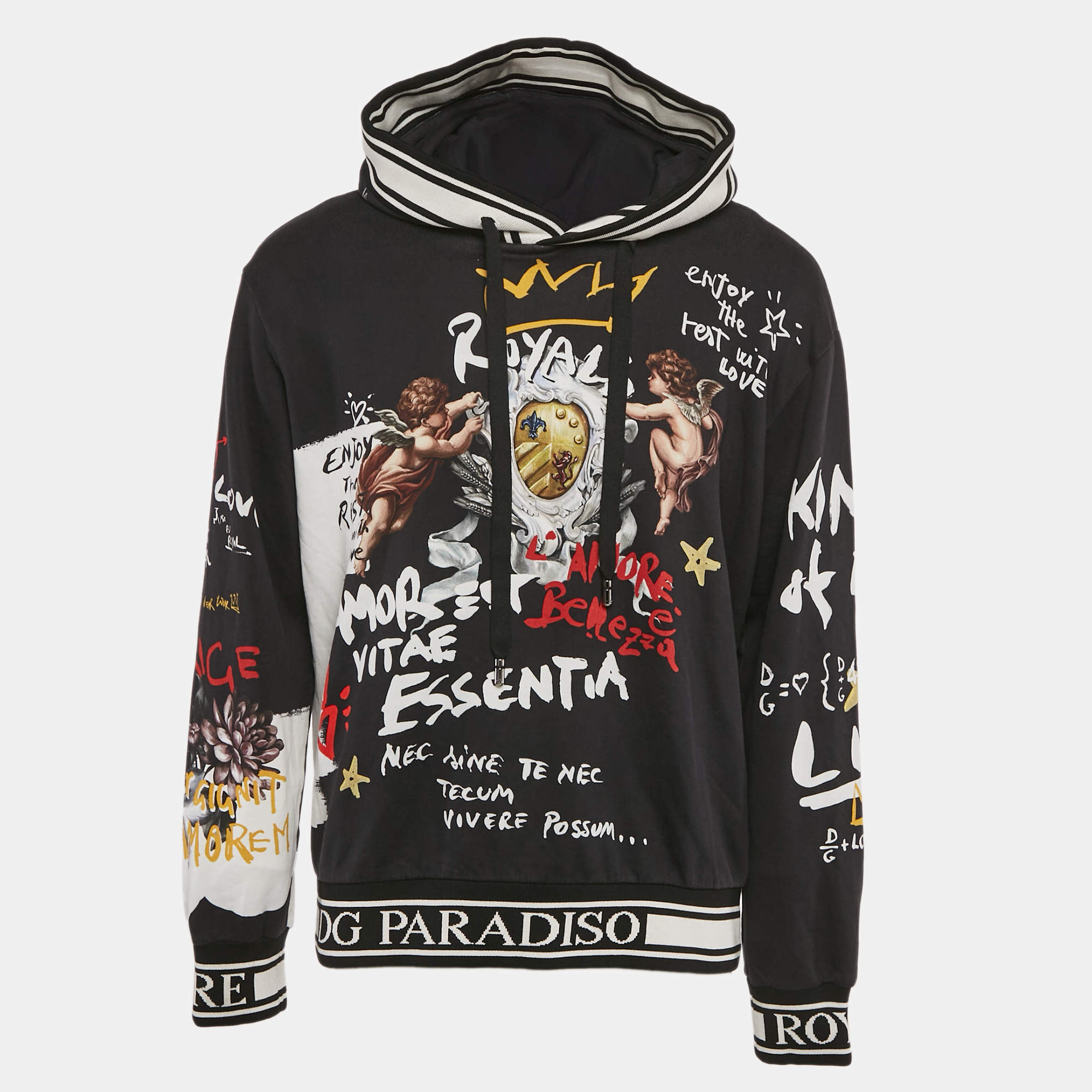 Pre Owned Dolce & Gabbana Black Angel Print Cotton Hoodie XXL