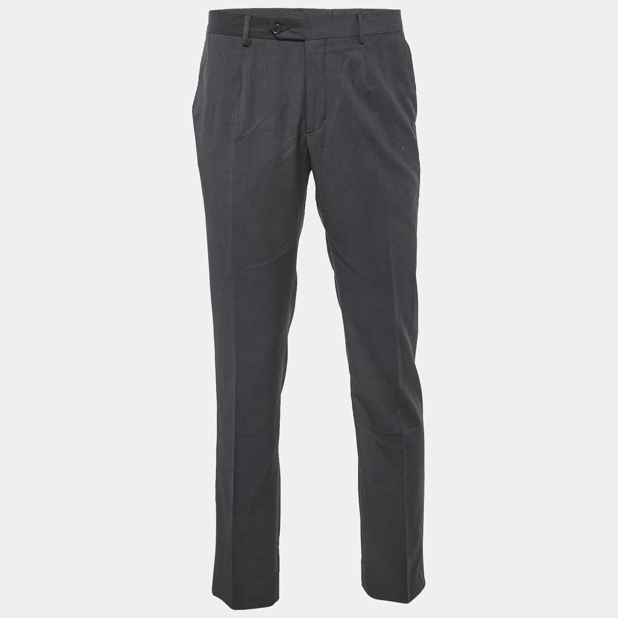 Pre Owned Dolce & Gabbana Black Pinstripe Crepe Formal Trousers XL