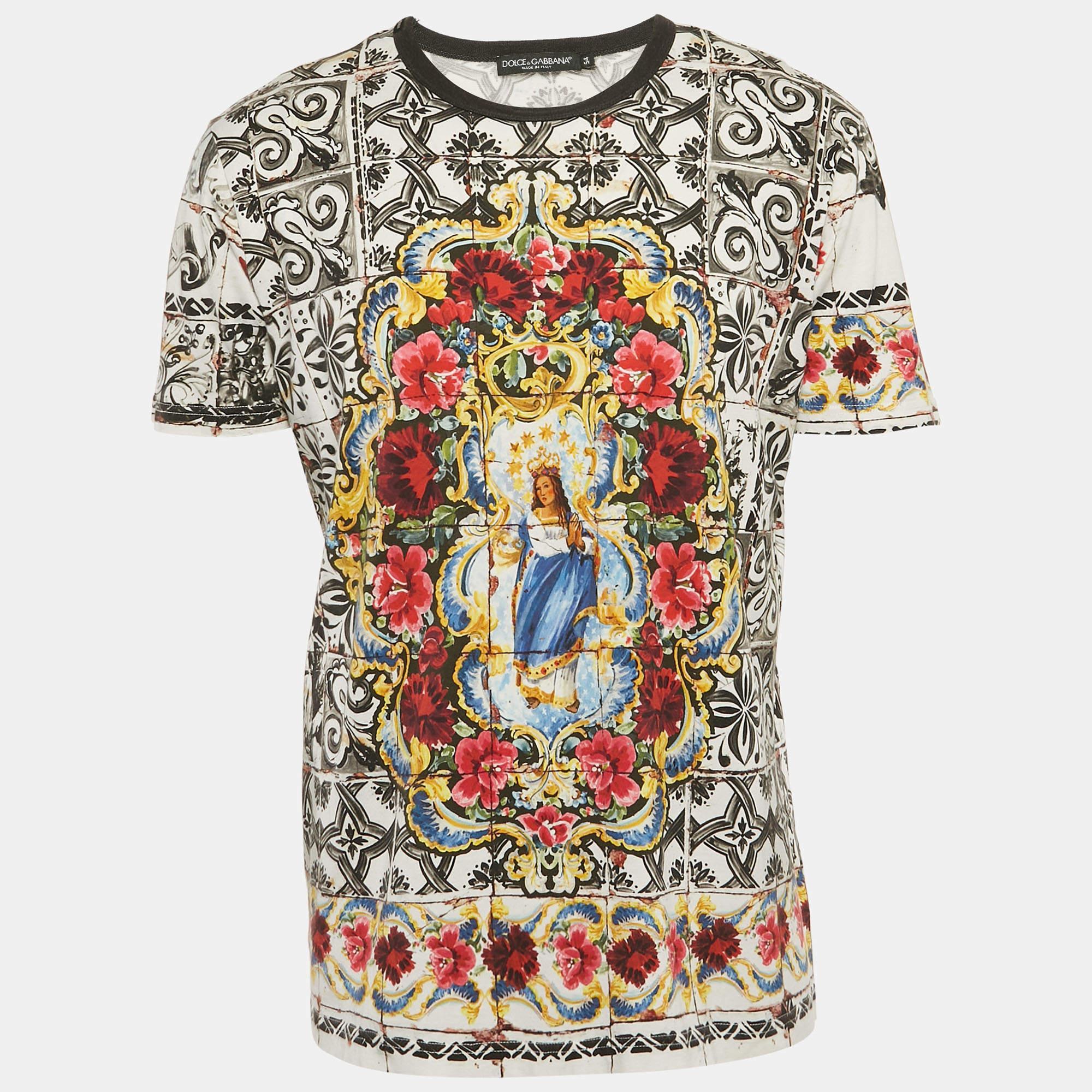 Pre Owned Dolce & Gabbana Black/White Printed Jersey Crewneck T-Shirt XXL 