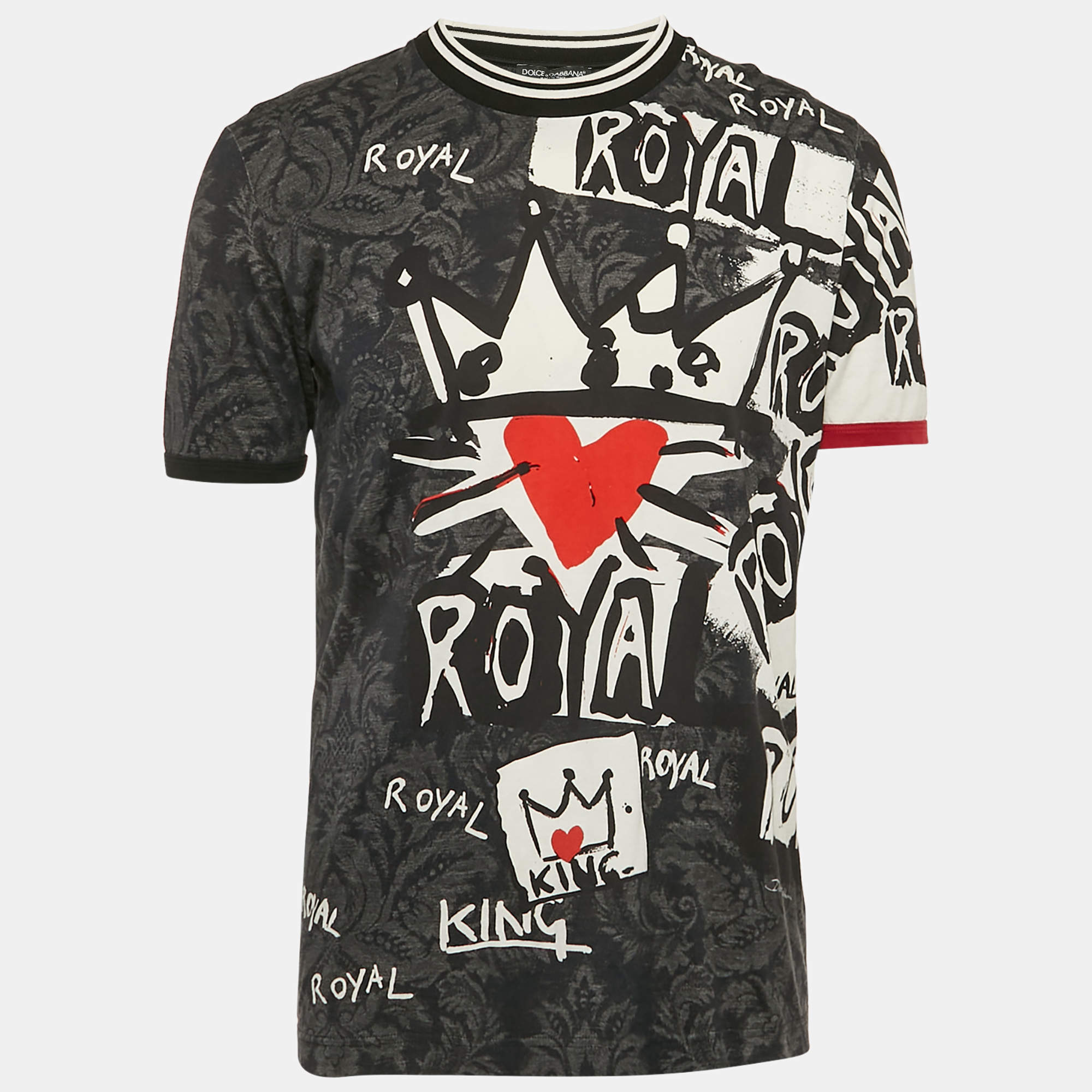 Pre Owned Dolce & Gabbana Black Royal Crown Jersey Crew Neck T-Shirt L