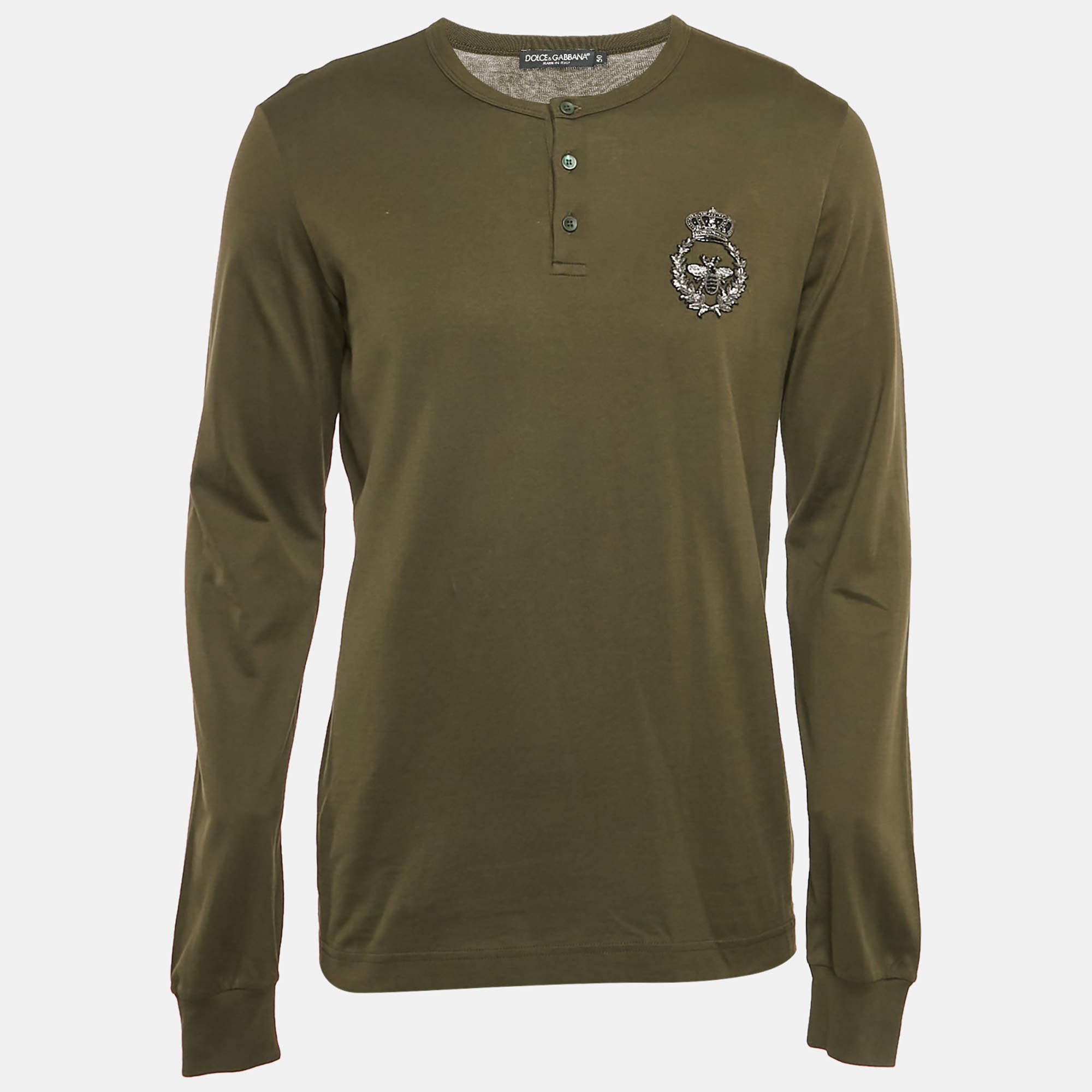 Pre Owned Dolce & Gabbana Green Embroidered Jersey Long Sleeve T-Shirt L
