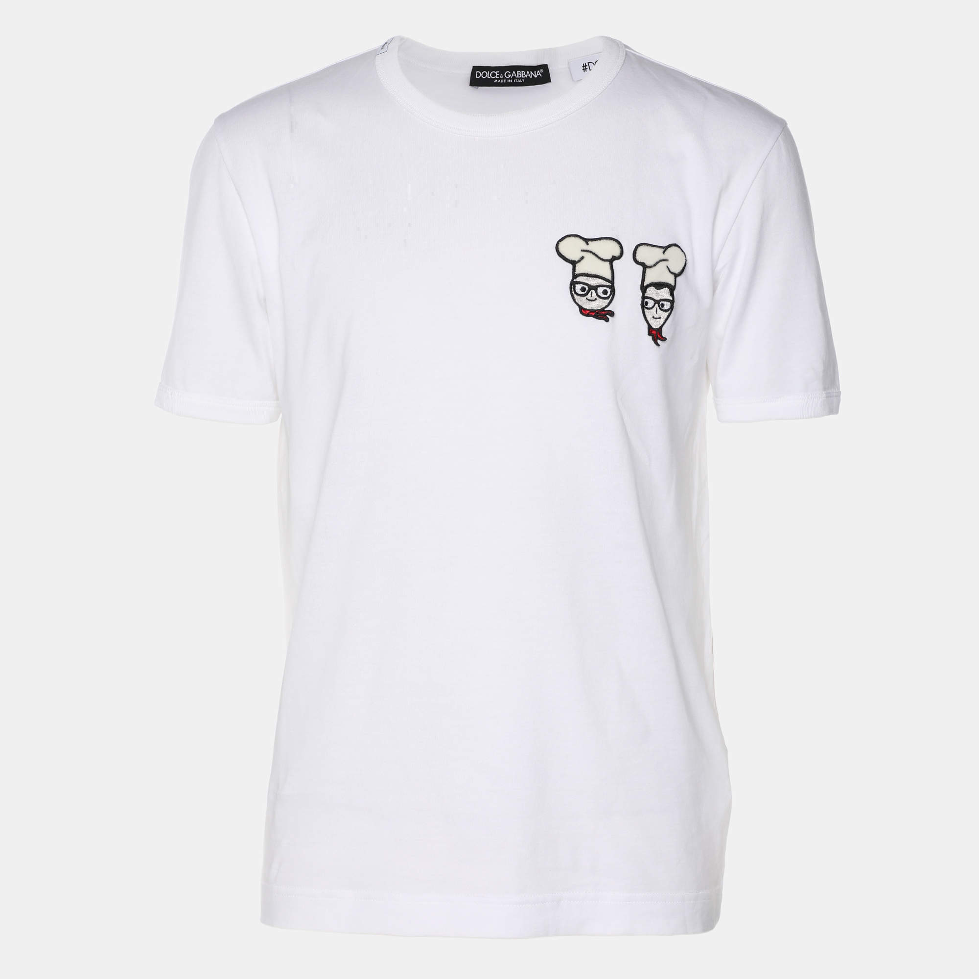 Pre Owned Dolce & Gabbana White Cotton Cross-Stitch Chef Patch T-Shirt S