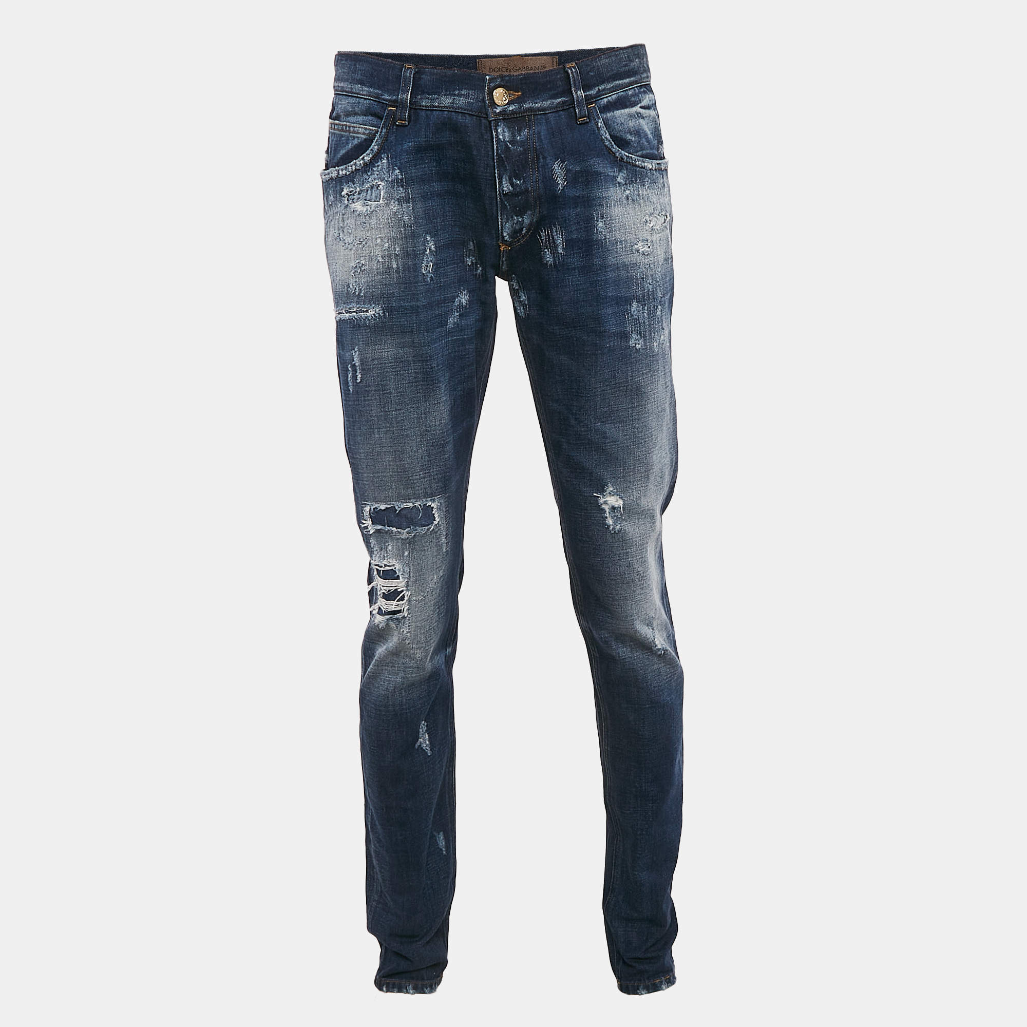 Pre Owned Dolce & Gabbana Blue Distressed Denim Jeans L Waist 35"