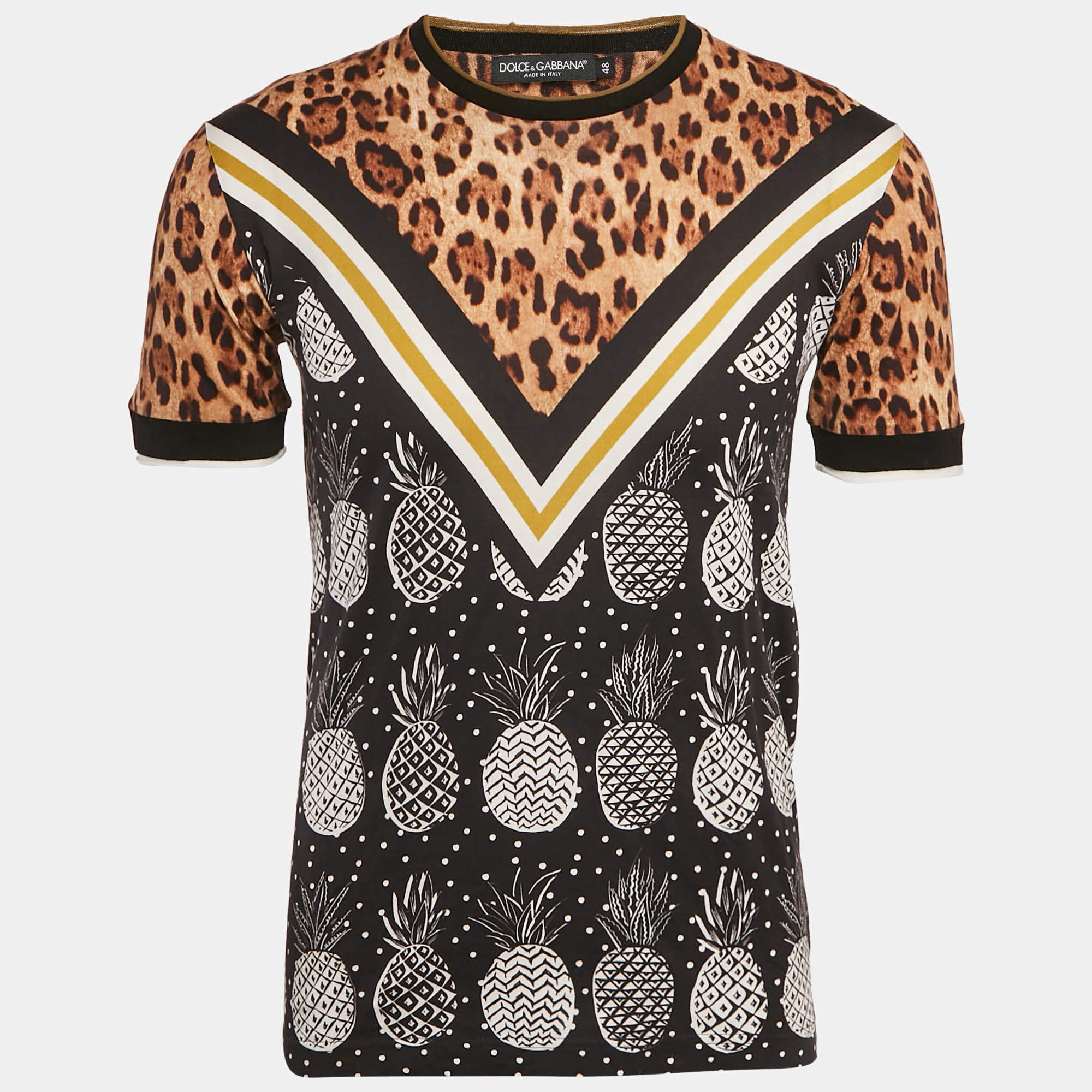 Dolce & Gabbana Multicolor/Brown Printed Cotton Crew Neck T-Shirt M