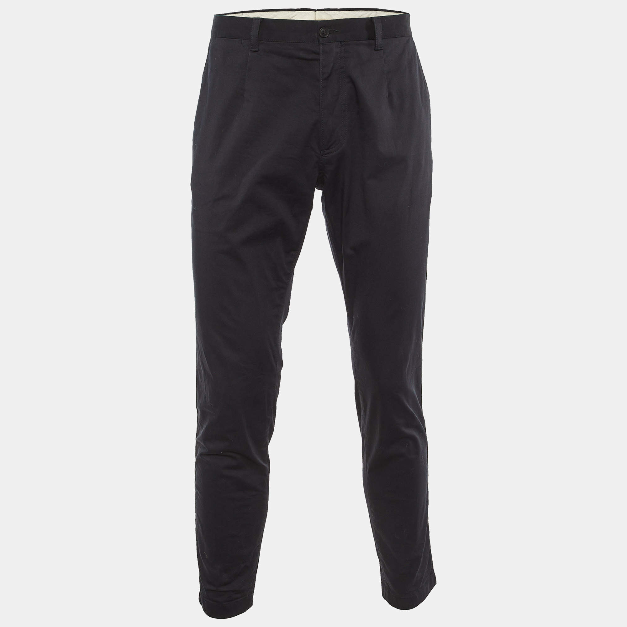 Pre Owned Dolce & Gabbana Black Cotton Regular Fit Pants L/Waist 34"