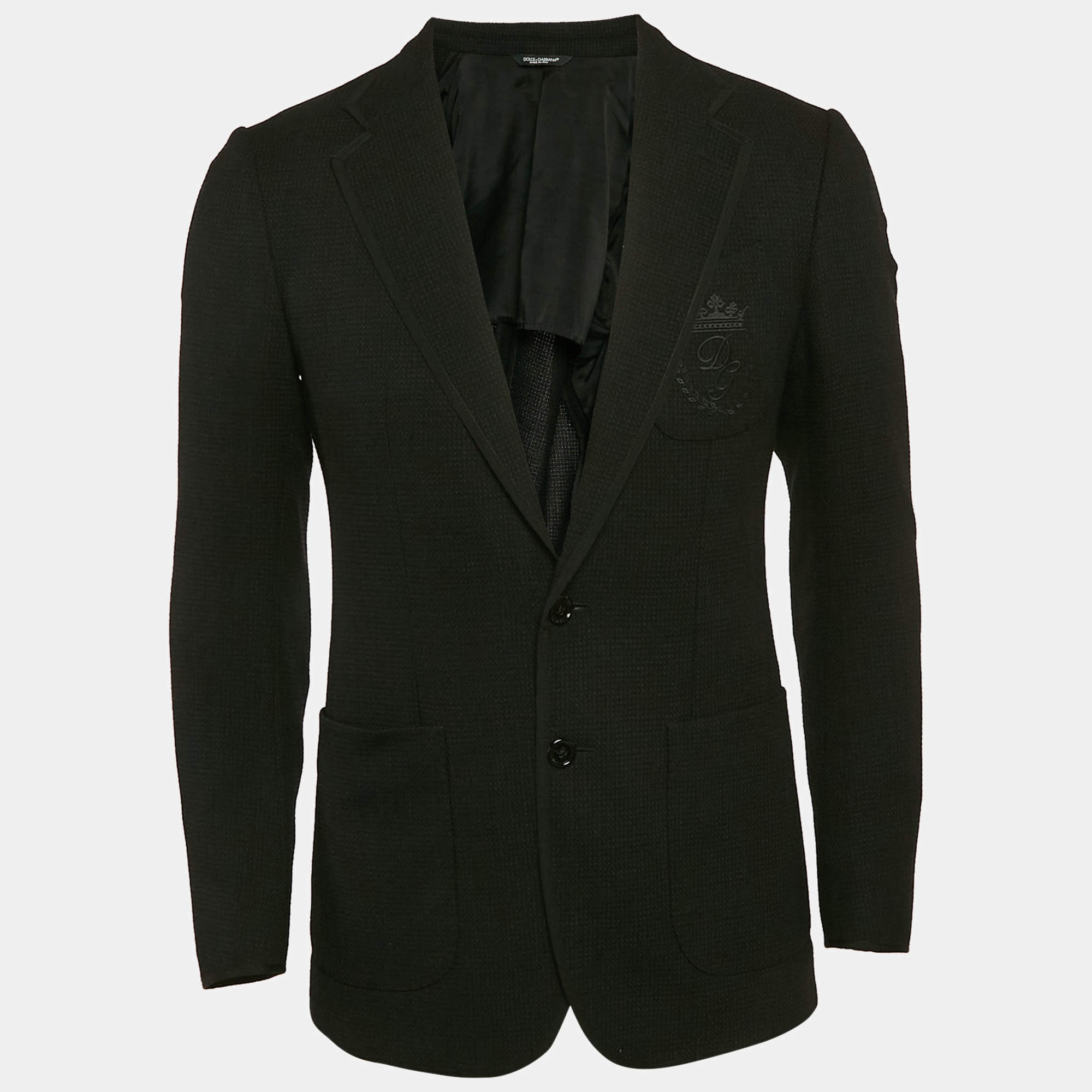 Dolce & Gabbana Black Textured Wool Single Breasted Blazer XS