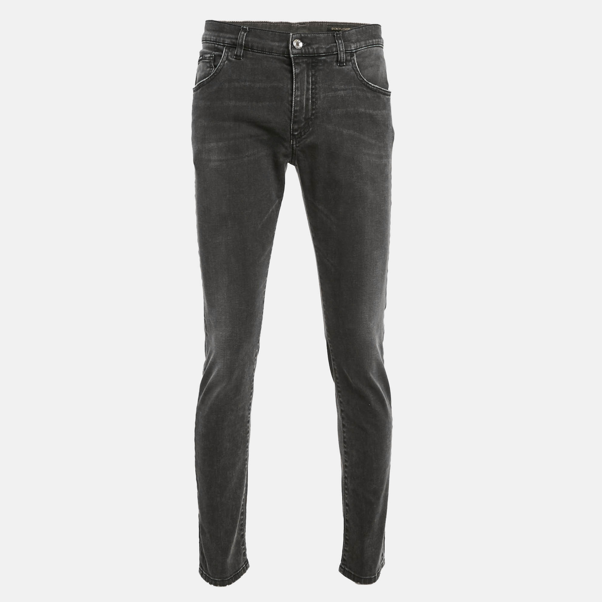 Pre Owned Dolce & Gabbana Black Distressed Denim Straight Fit Jeans XL