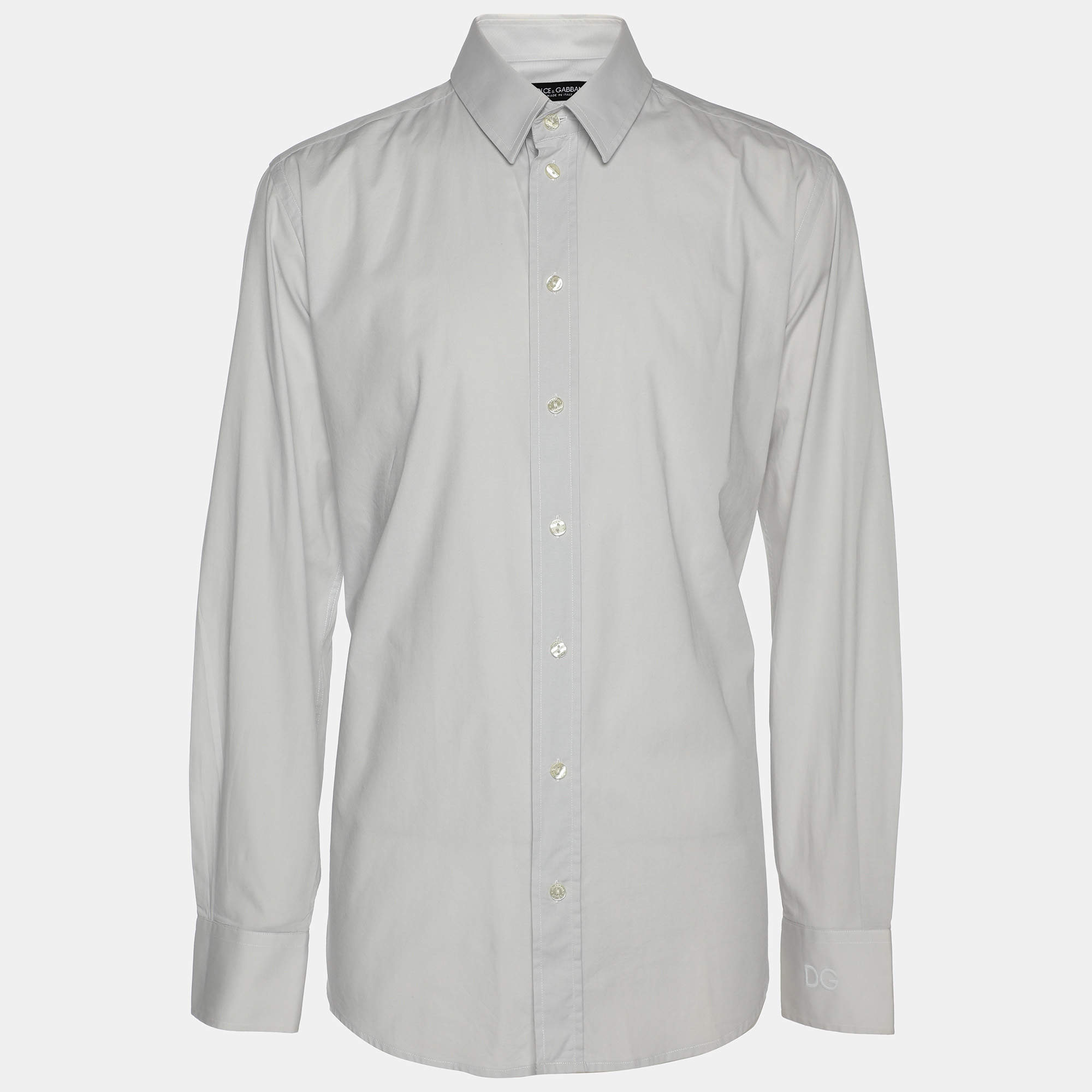 Dolce & Gabbana Light Grey Cotton Blend Button Front Shirt L