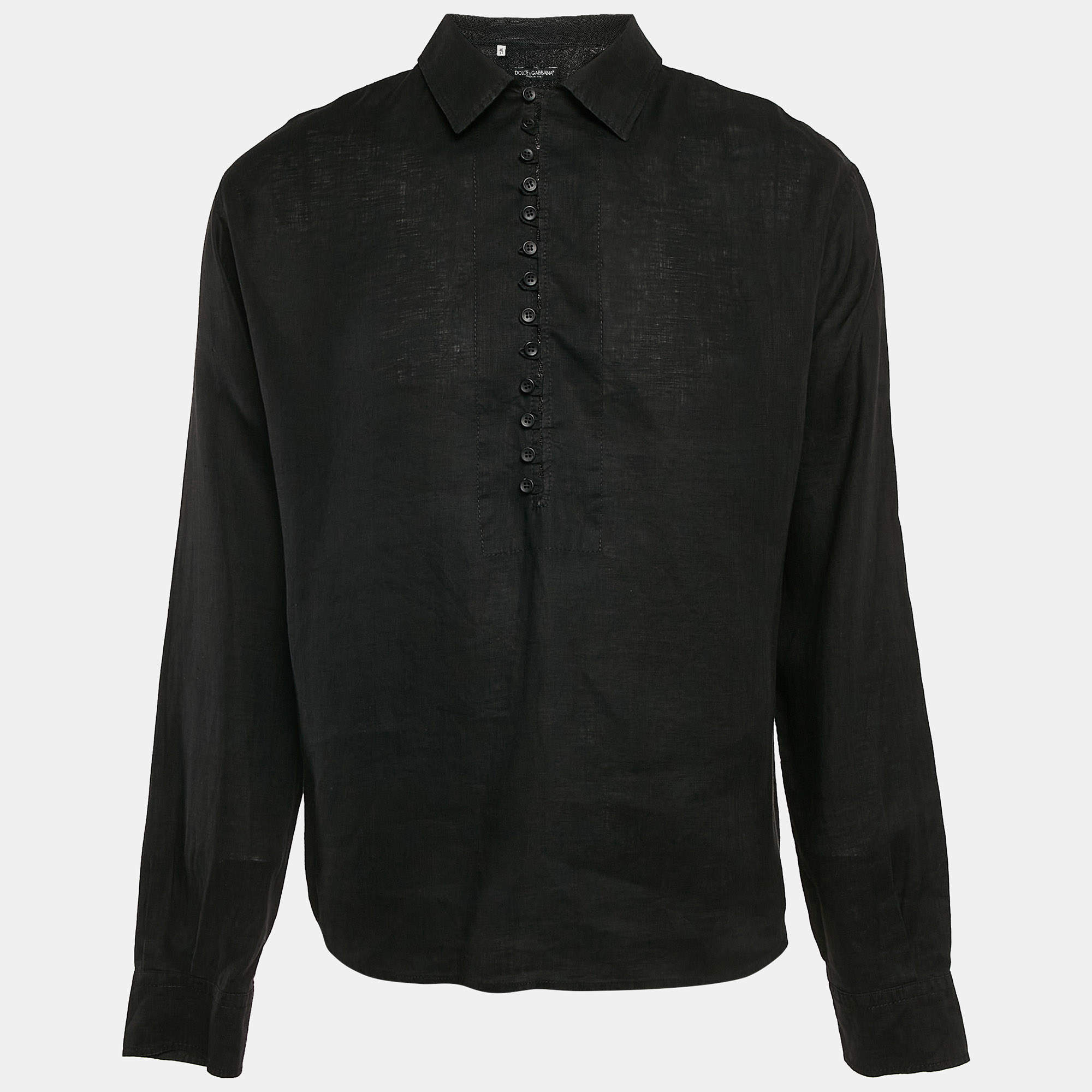 Pre Owned Dolce & Gabbana Black Linen Long Sleeve Mazzini Fit Shirt L