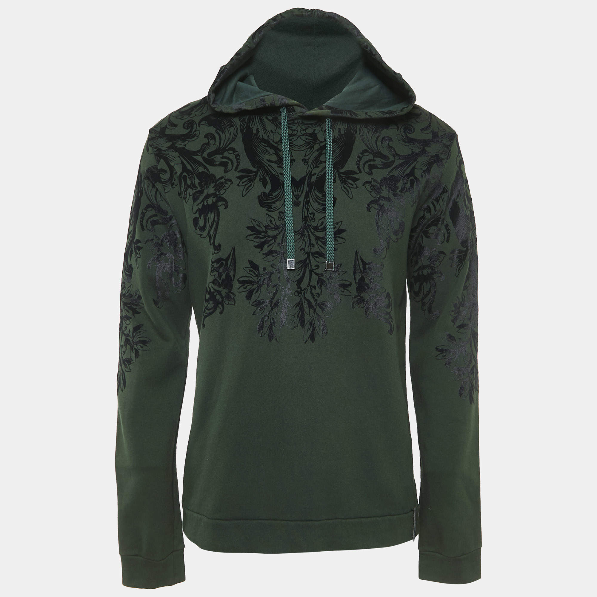 Dolce & Gabbana Green Flock Print Cotton Hooded Sweatshirt M