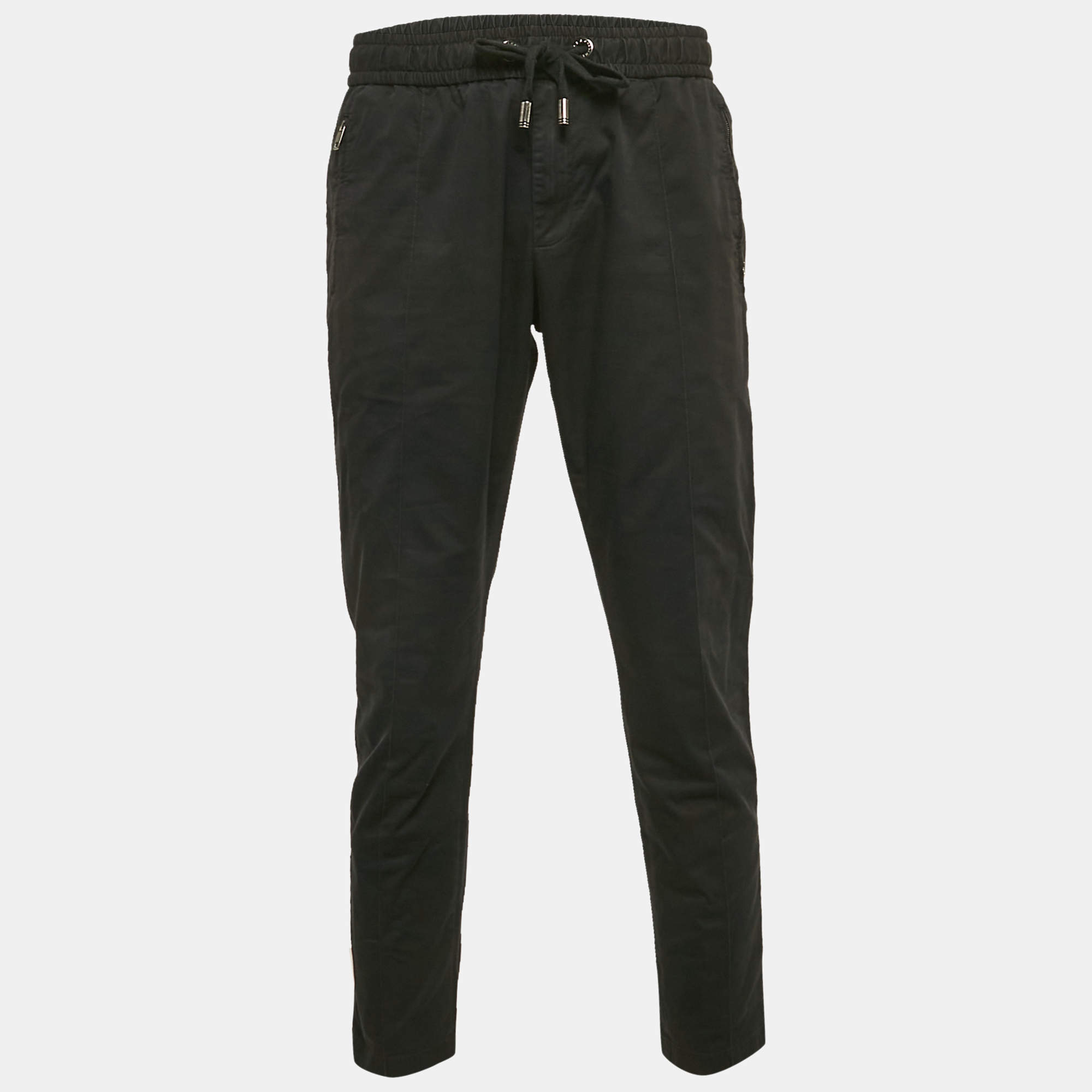 Dolce & Gabbana Black Cotton Drawstring Trousers L