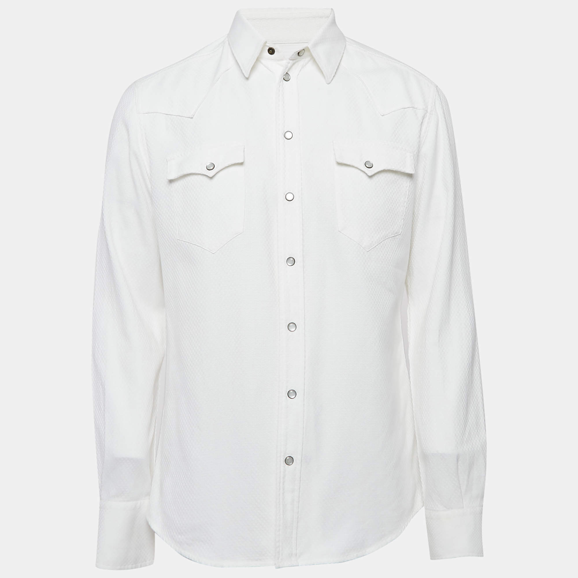 Dolce & Gabbana White Patterned Cotton Sicilia Shirt XL