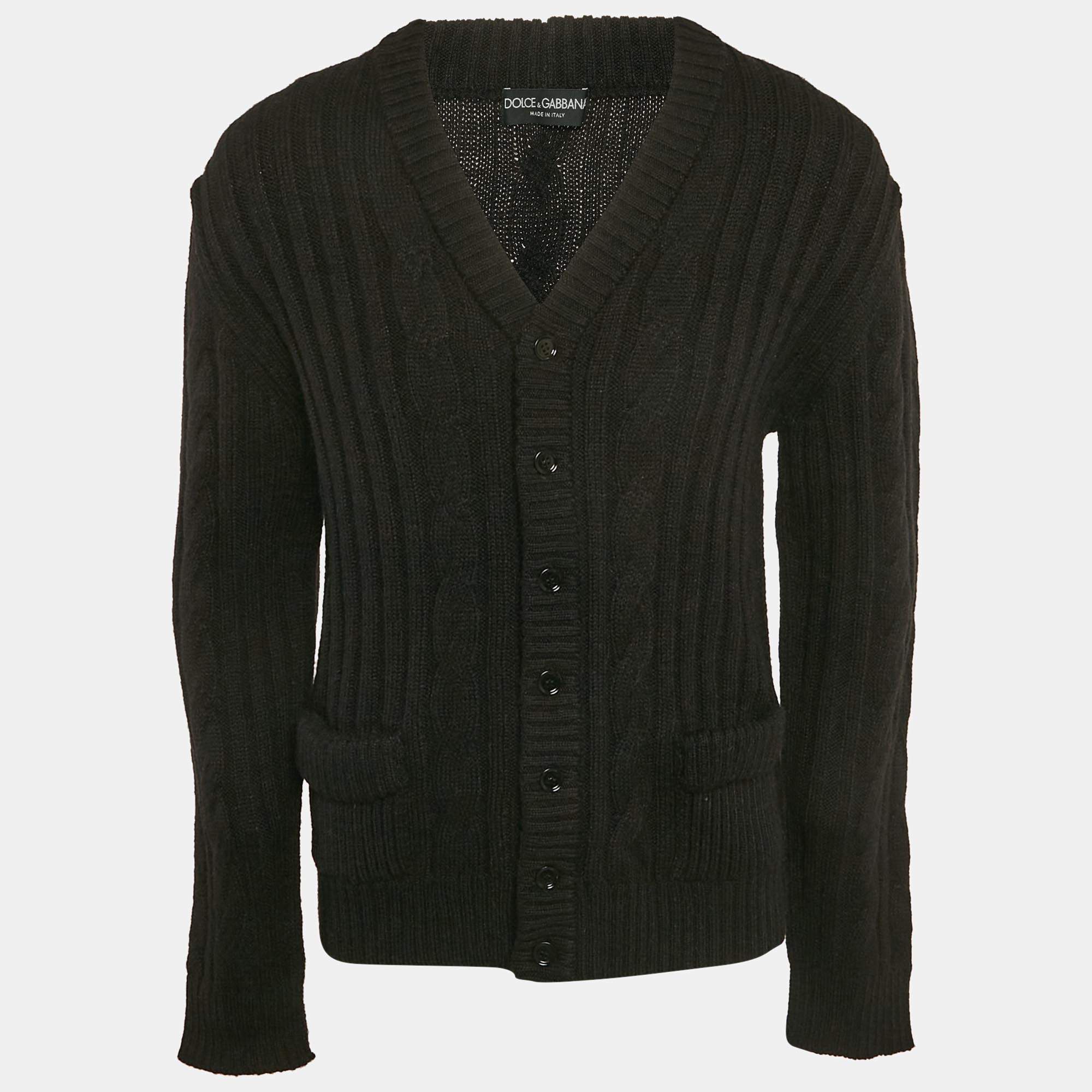 Pre Owned Dolce & Gabbana Black Cable Knit Cardigan L
