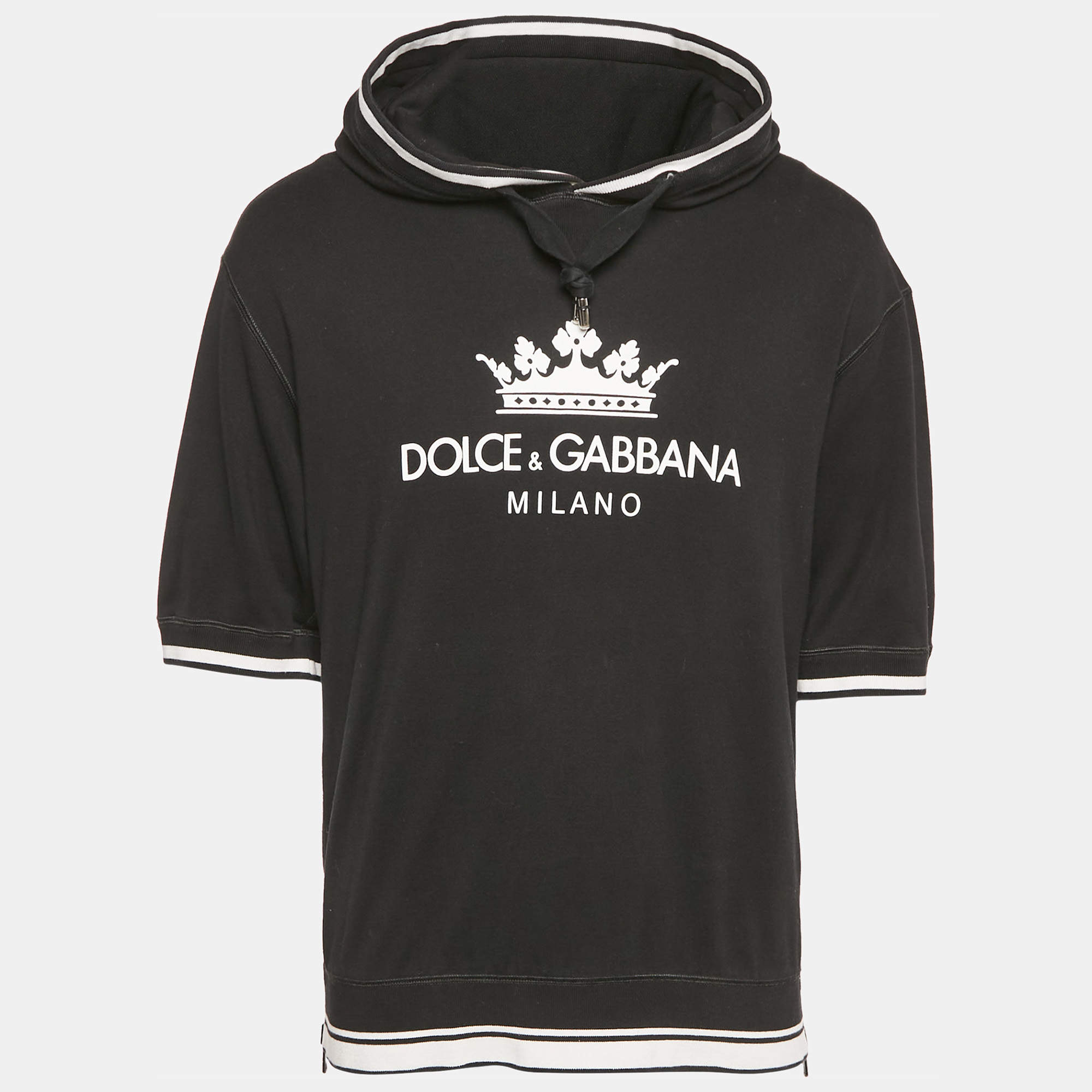 Dolce & Gabbana Black Logo Print Cotton Short Sleeve Hoodie S