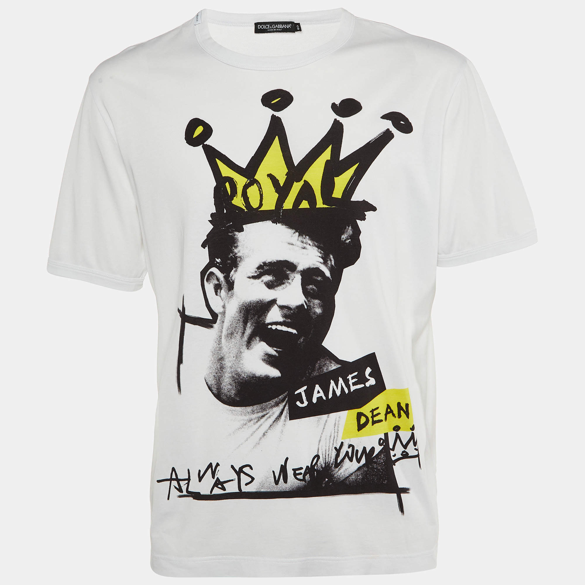 Dolce & Gabbana White Graphic Print Cotton Crew Neck T-Shirt 5XL