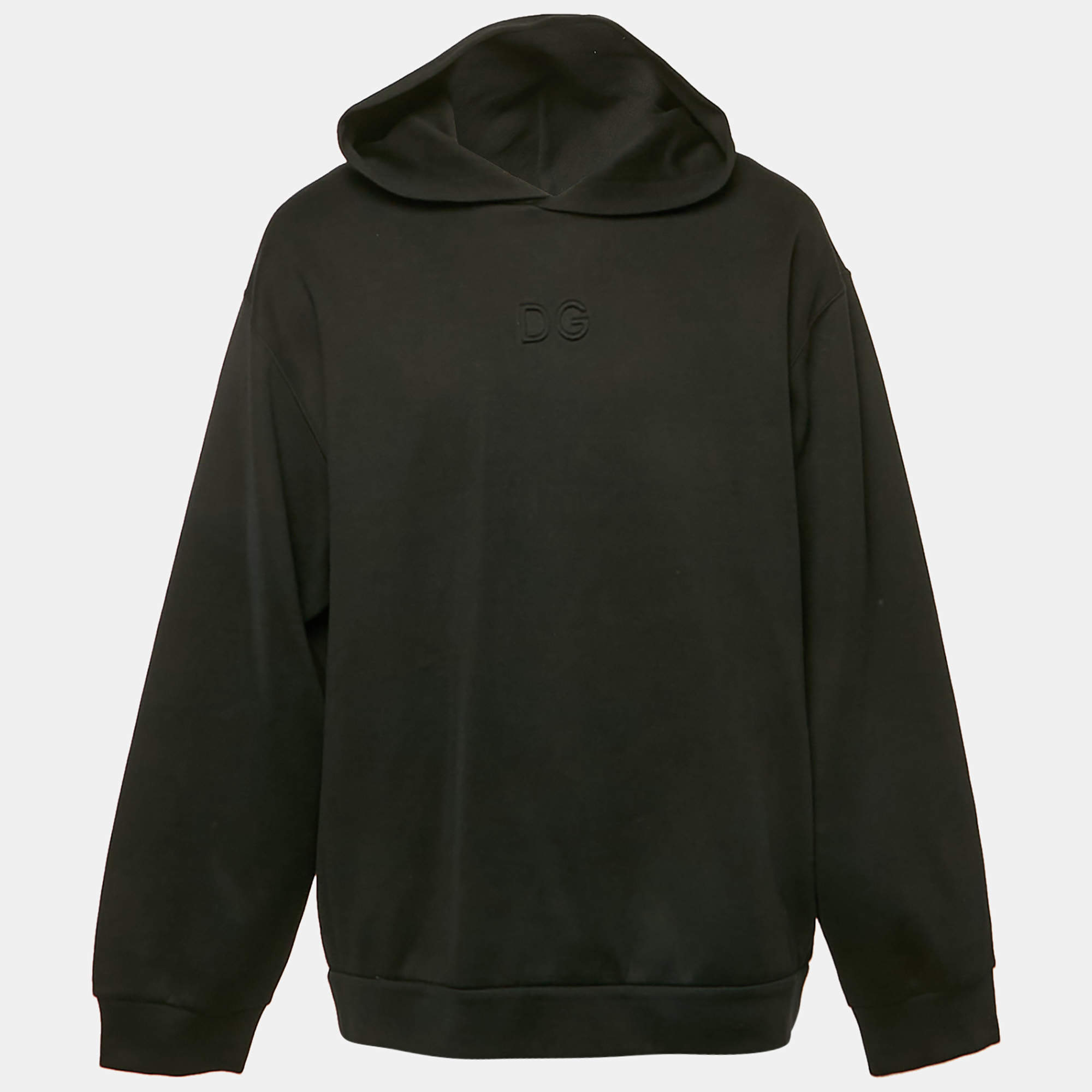 Pre Owned Dolce & Gabbana Black 3D Logo Cotton Knit Hoodie L