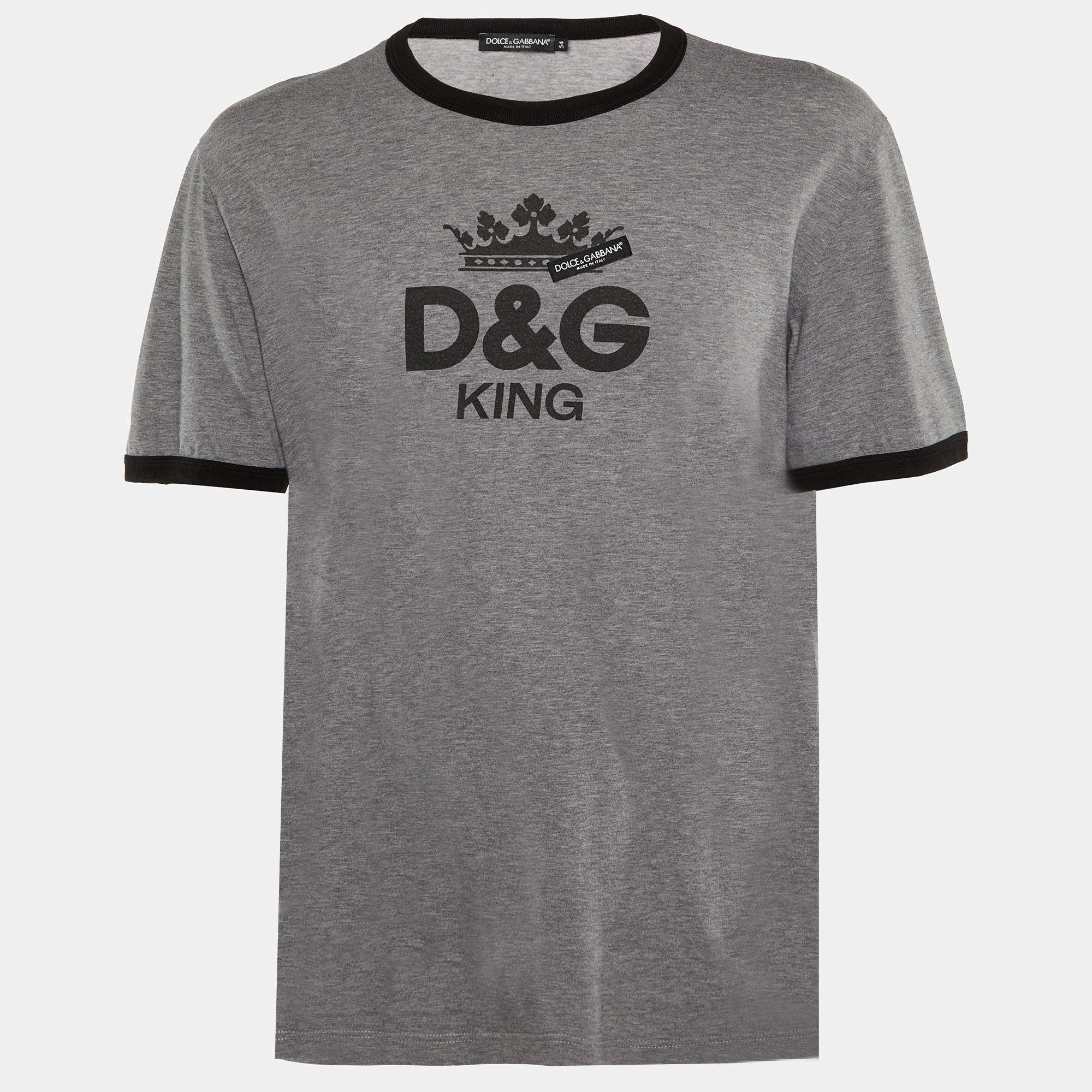 Pre Owned Dolce & Gabbana Grey D&G King Print Cotton Crew Neck T-Shirt XXL