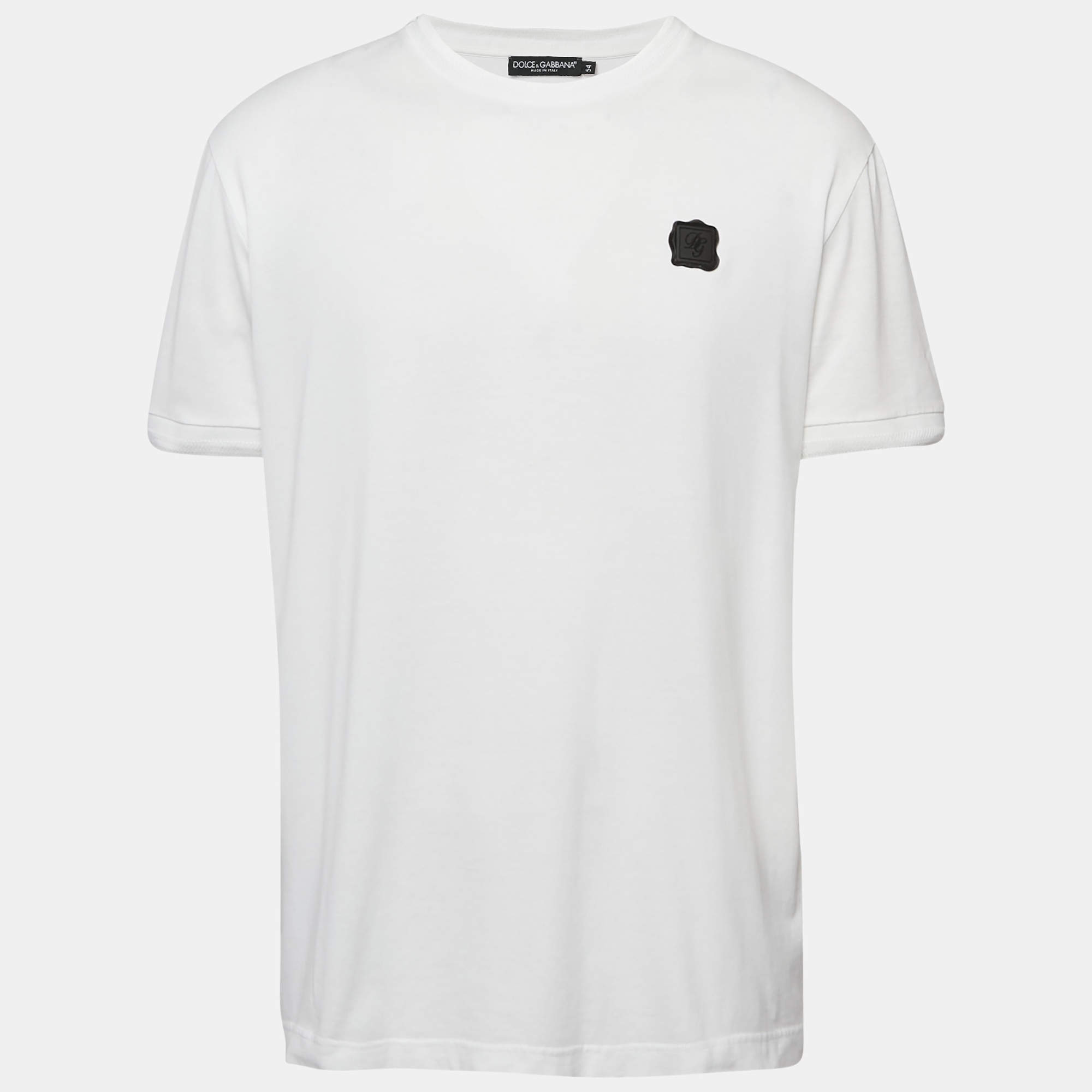 Dolce & Gabbana White Logo Plaque Jersey Crew Neck T-Shirt XXL