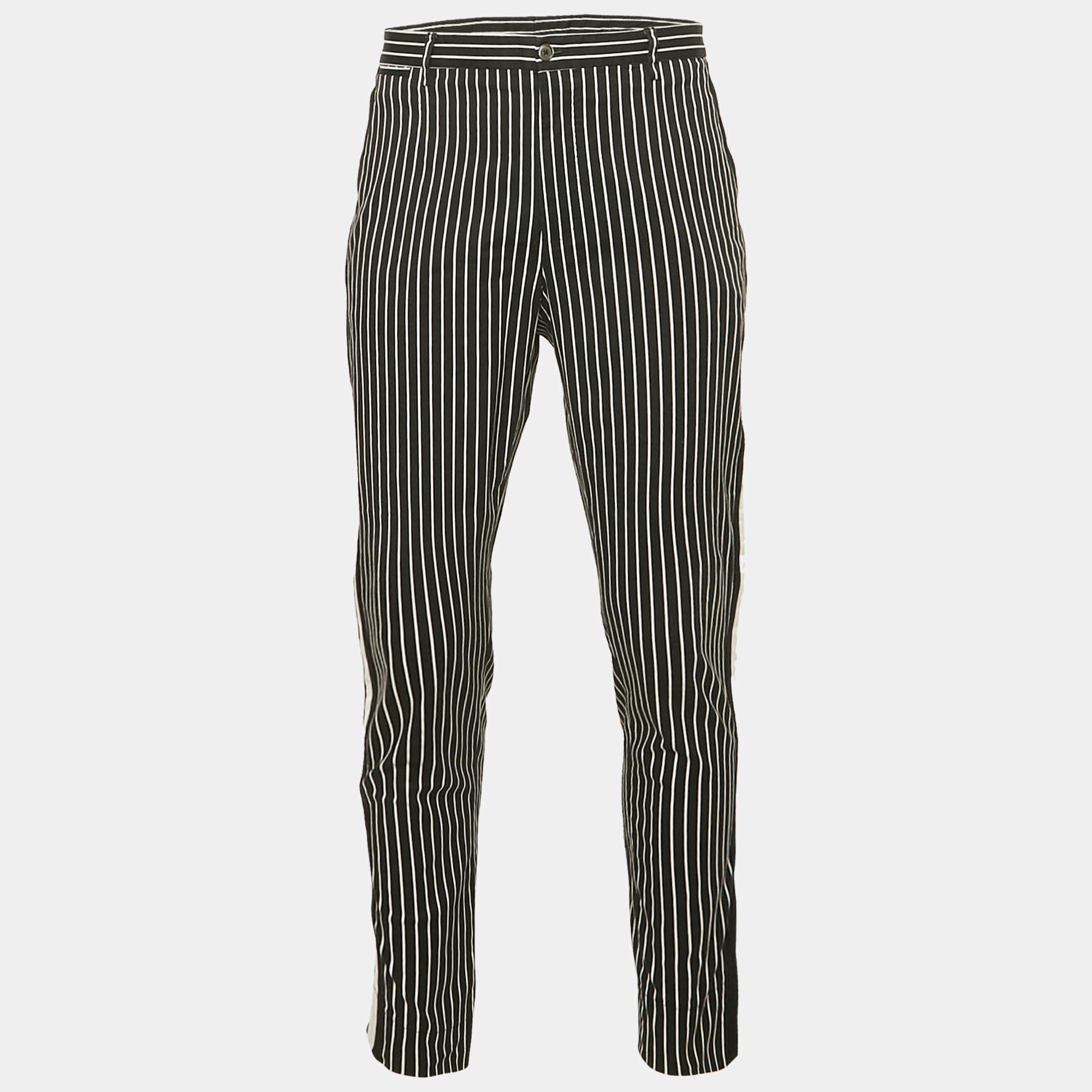 Dolce & Gabbana Black Stripe Cotton Contrast Trimmed Trousers XXL