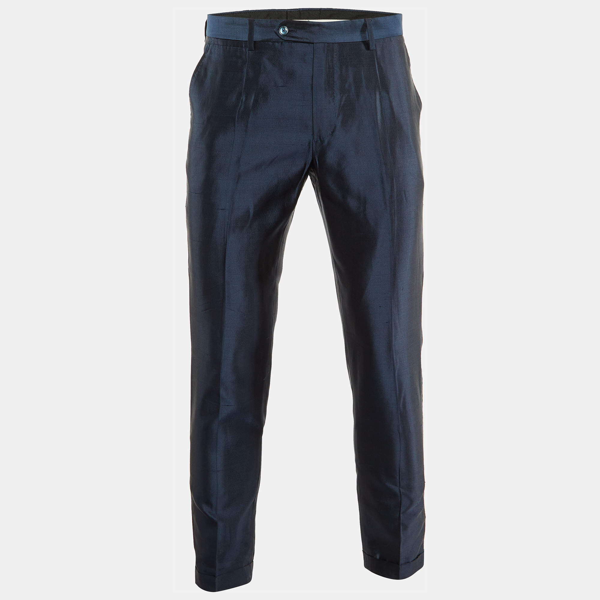 Dolce & Gabbana Dark Blue Silk Tailored Pants M