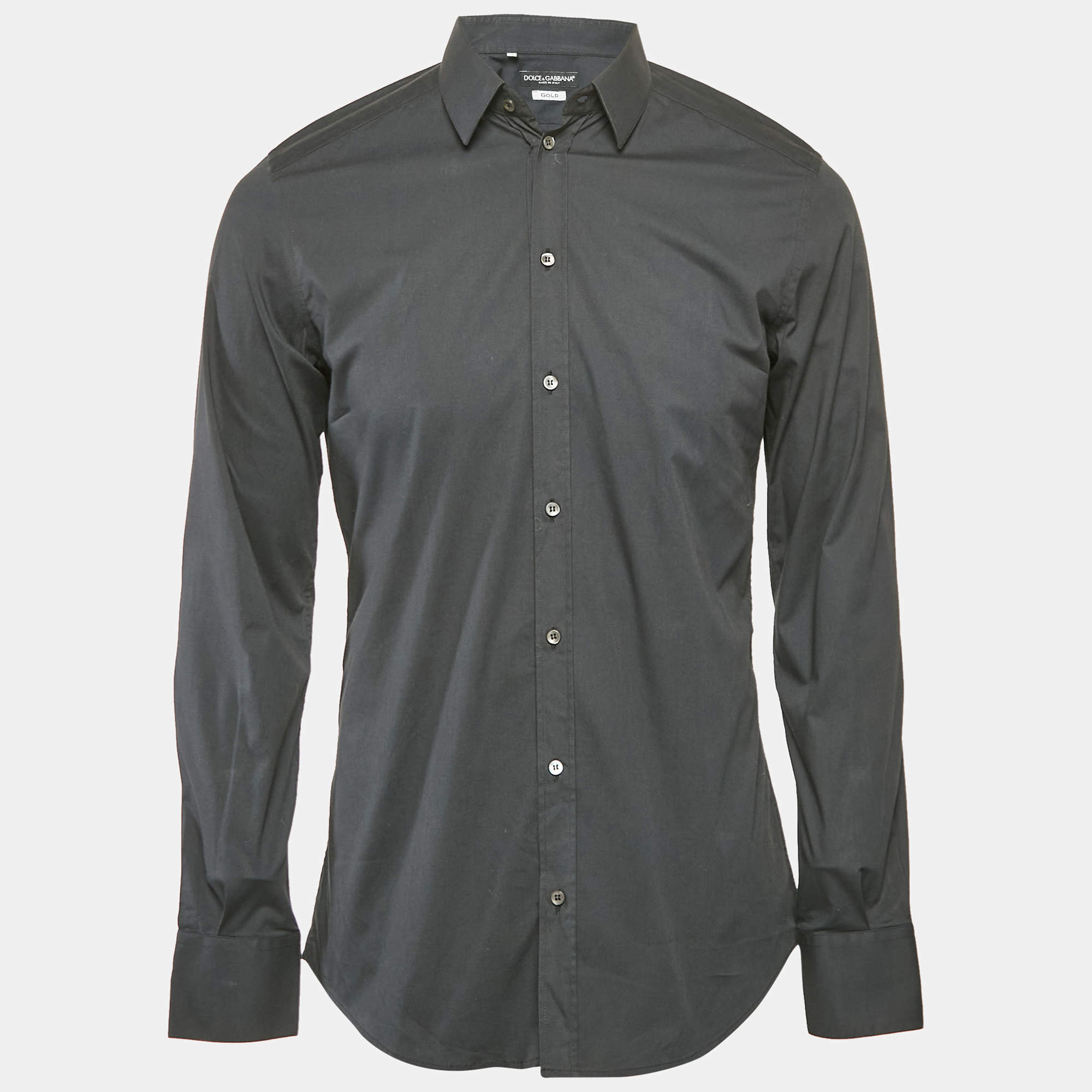 Dolce & Gabbana Midnight Blue Cotton Gold Fit Shirt M