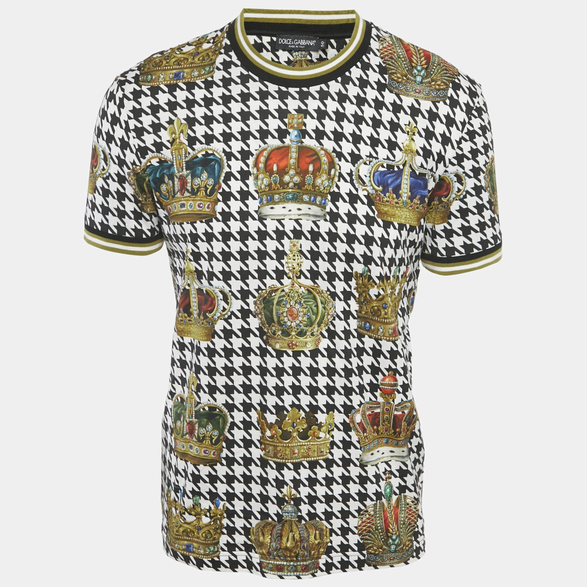Pre Owned Dolce & Gabbana Black Crown Print Cotton T-Shirt L