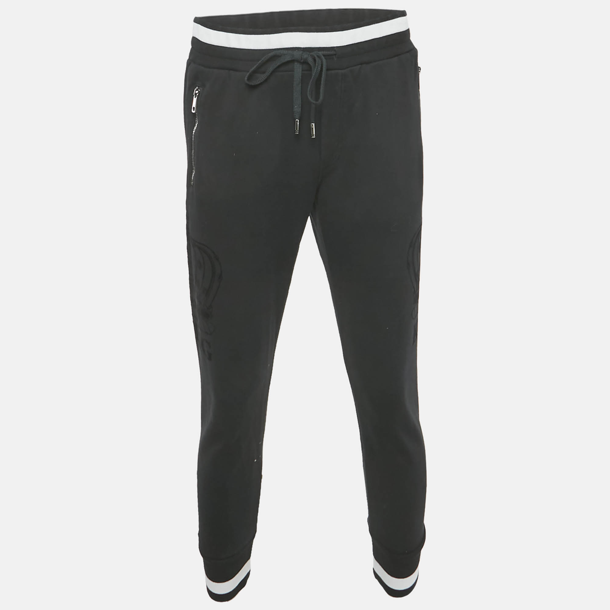 Dolce & Gabbana Black Cotton Knit Logo Detail Joggers M