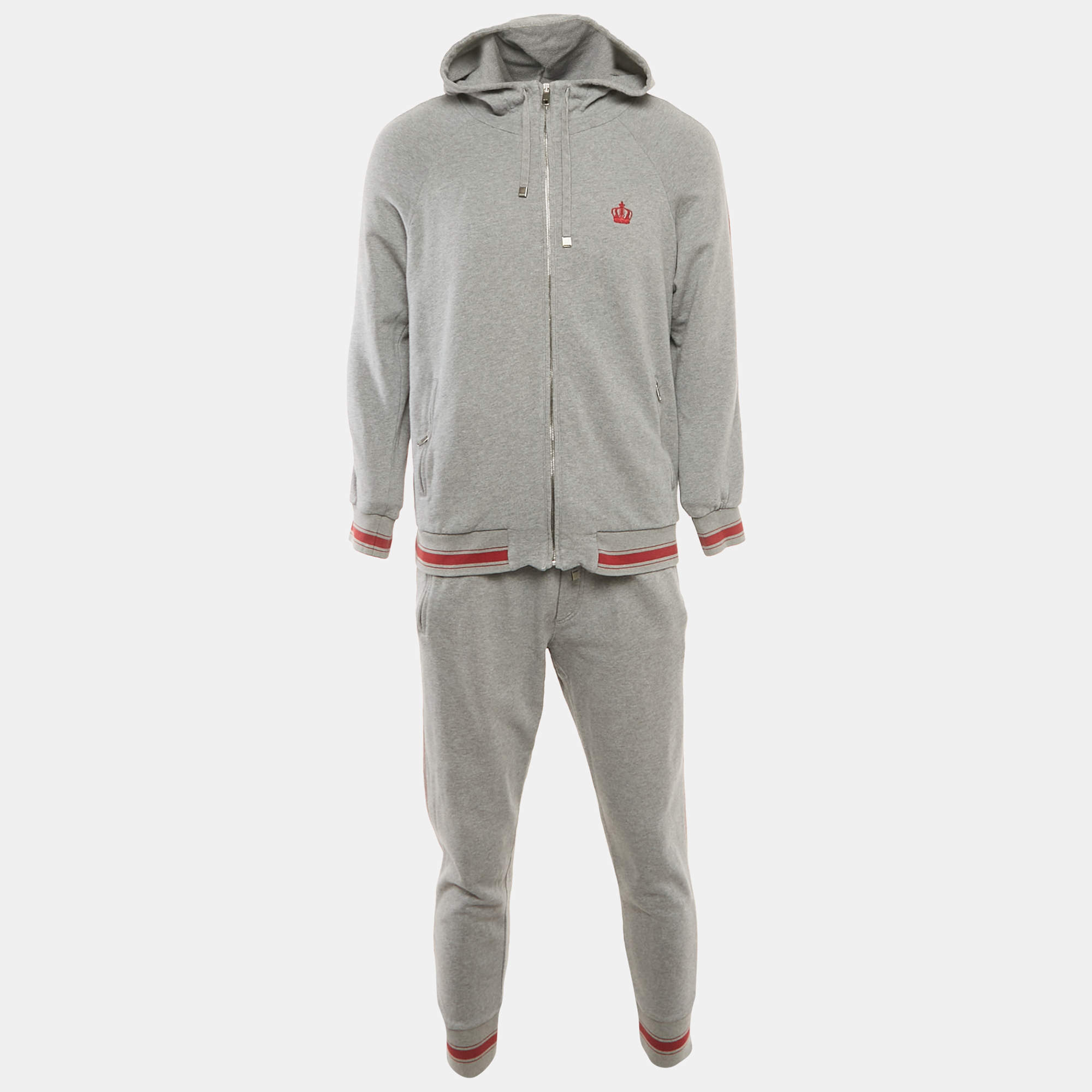 Dolce & Gabbana Grey Cotton Knit Hooded SweatJacket & Joggers L