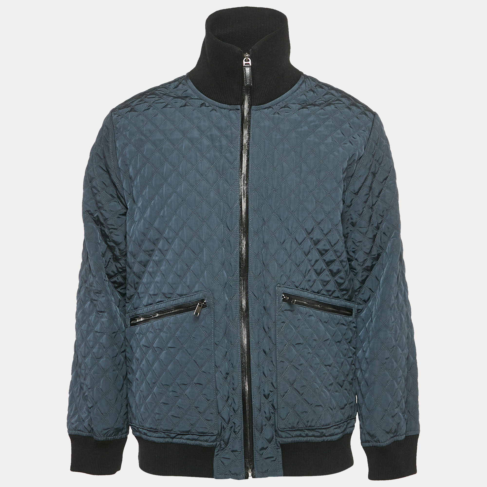 Dolce & Gabbana Blue/Black Nylon and Cotton Jacket XL