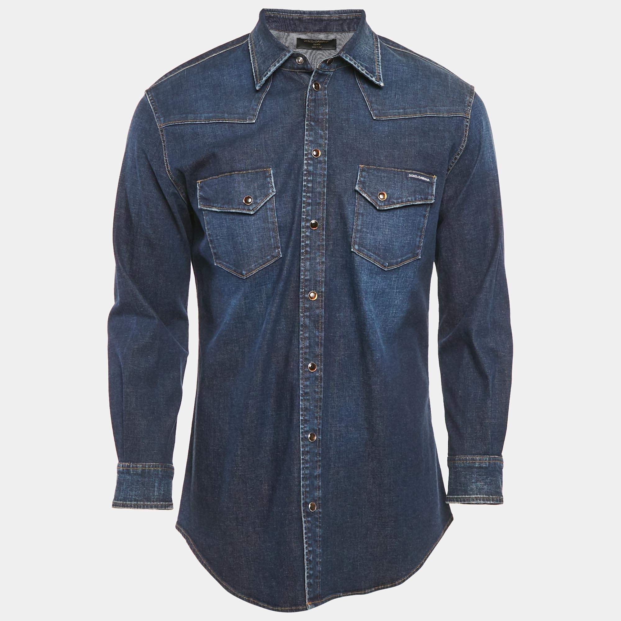 Dolce & Gabbana Navy Blue Denim Button Front Shirt XS