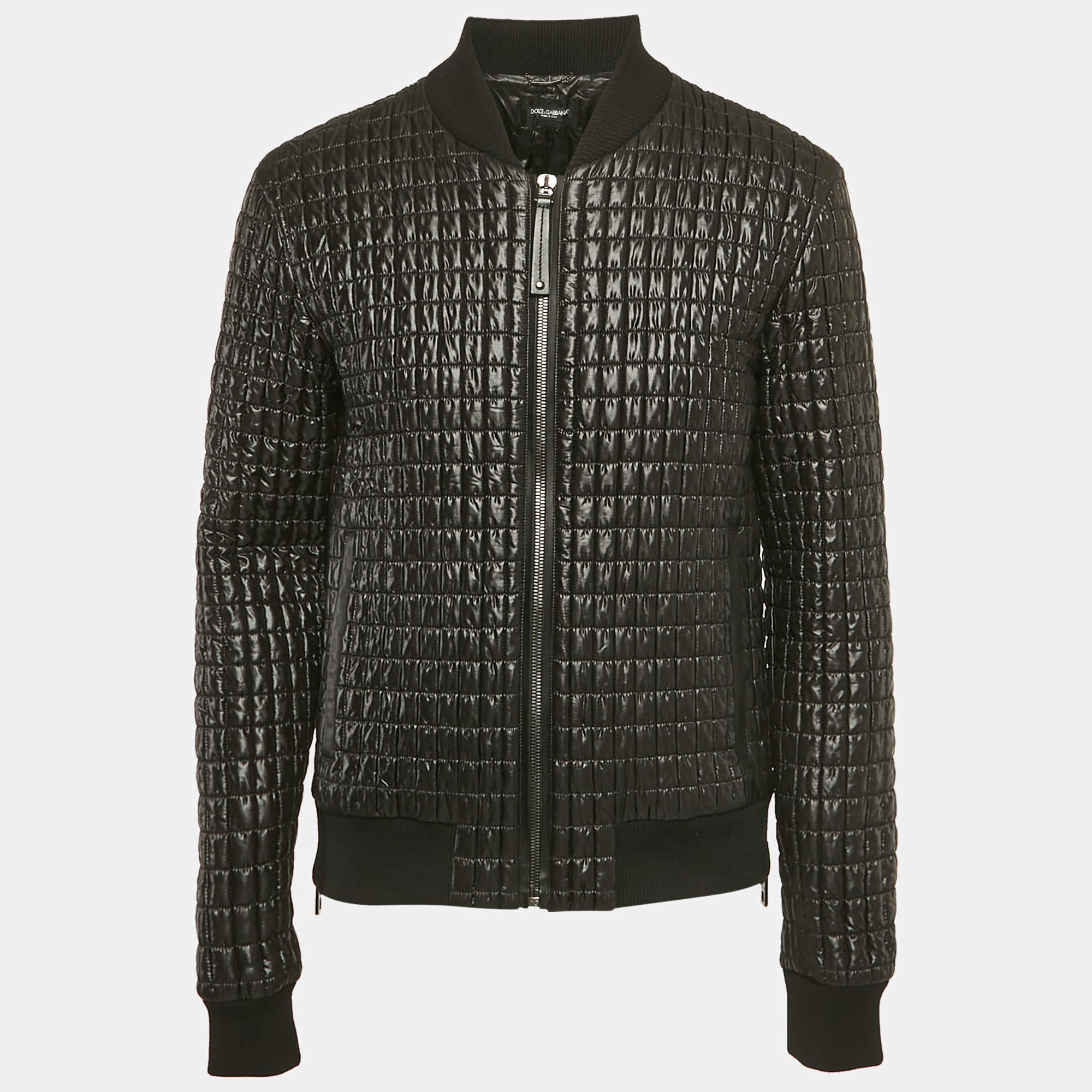 Dolce & Gabbana Black Quilted Nylon Zip Front Bomber Jacket XXL