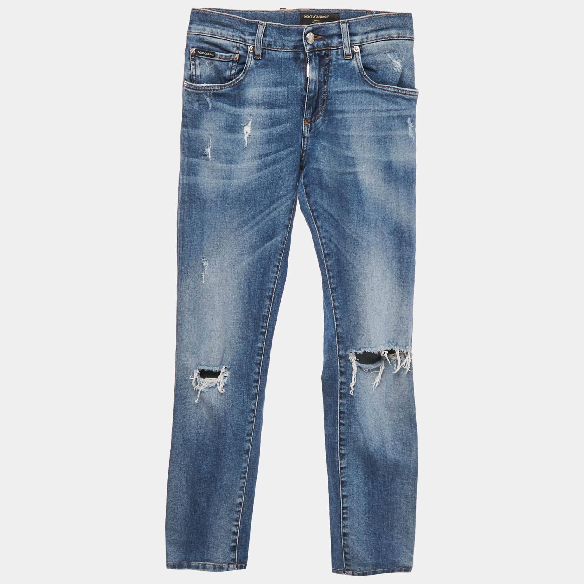 Pre Owned Dolce & Gabbana Blue Distressed Denim Classic Jeans S