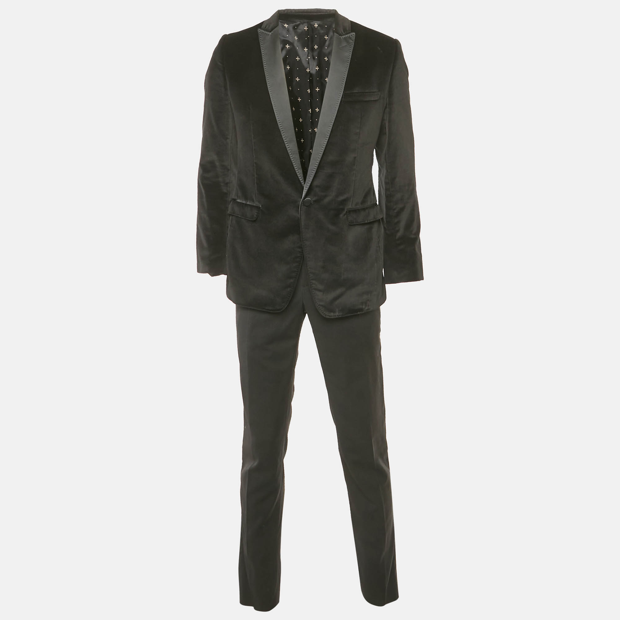 Pre Owned Dolce & Gabbana Black Velvet Brad Suit M