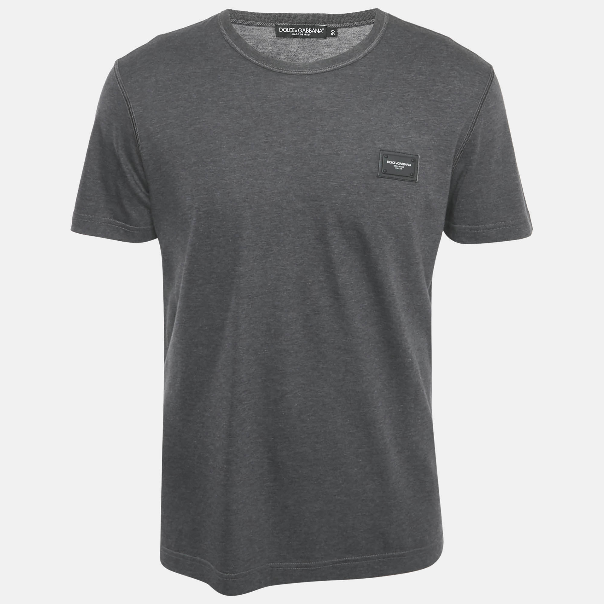 Dolce & Gabbana Grey Logo Plaque Jersey T-Shirt L