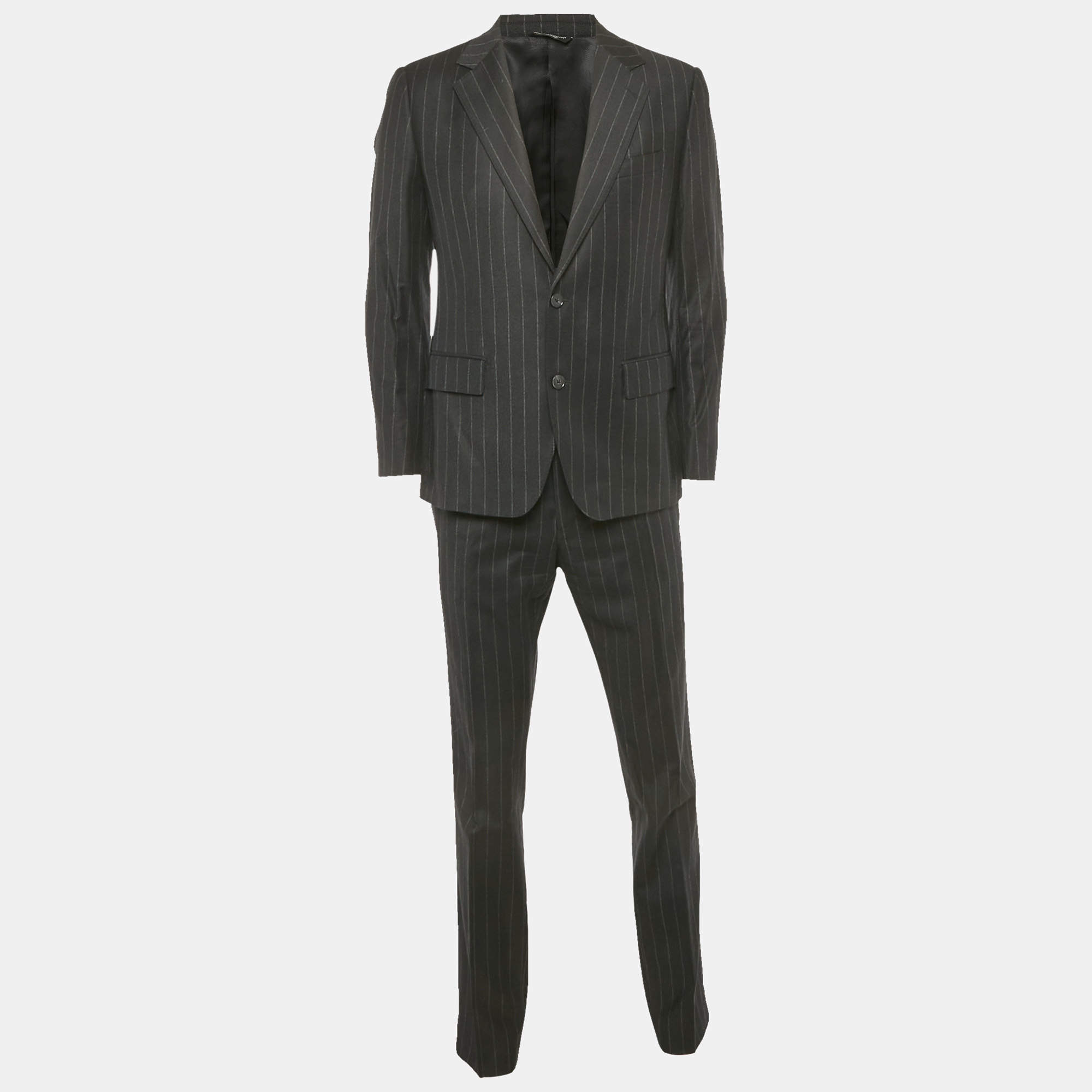 Pre Owned Dolce & Gabbana Black Stripe Wool Tailored Pants Suit M