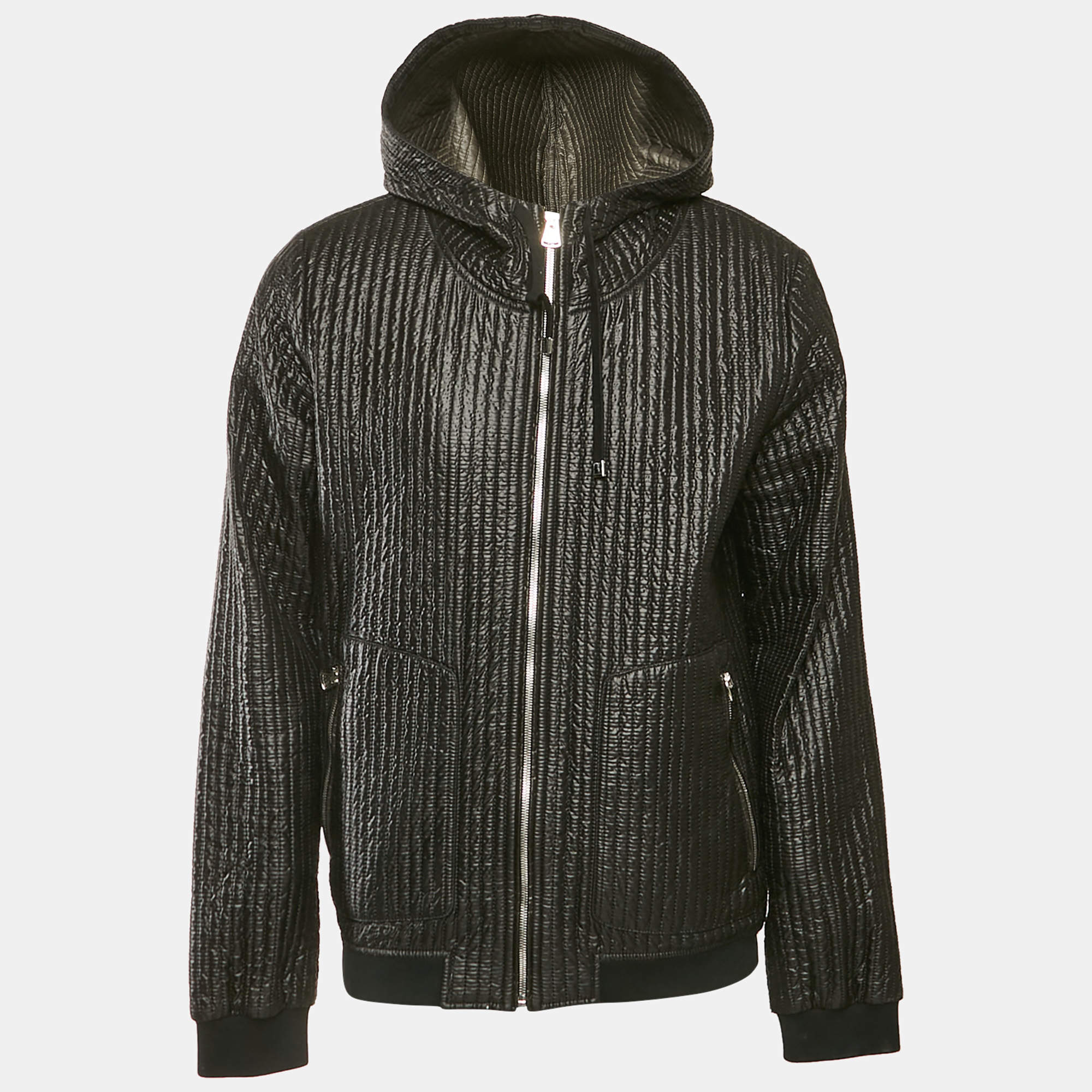 Dolce & Gabbana Black Quilted Nylon Zip Front Hooded Jacket XXXL