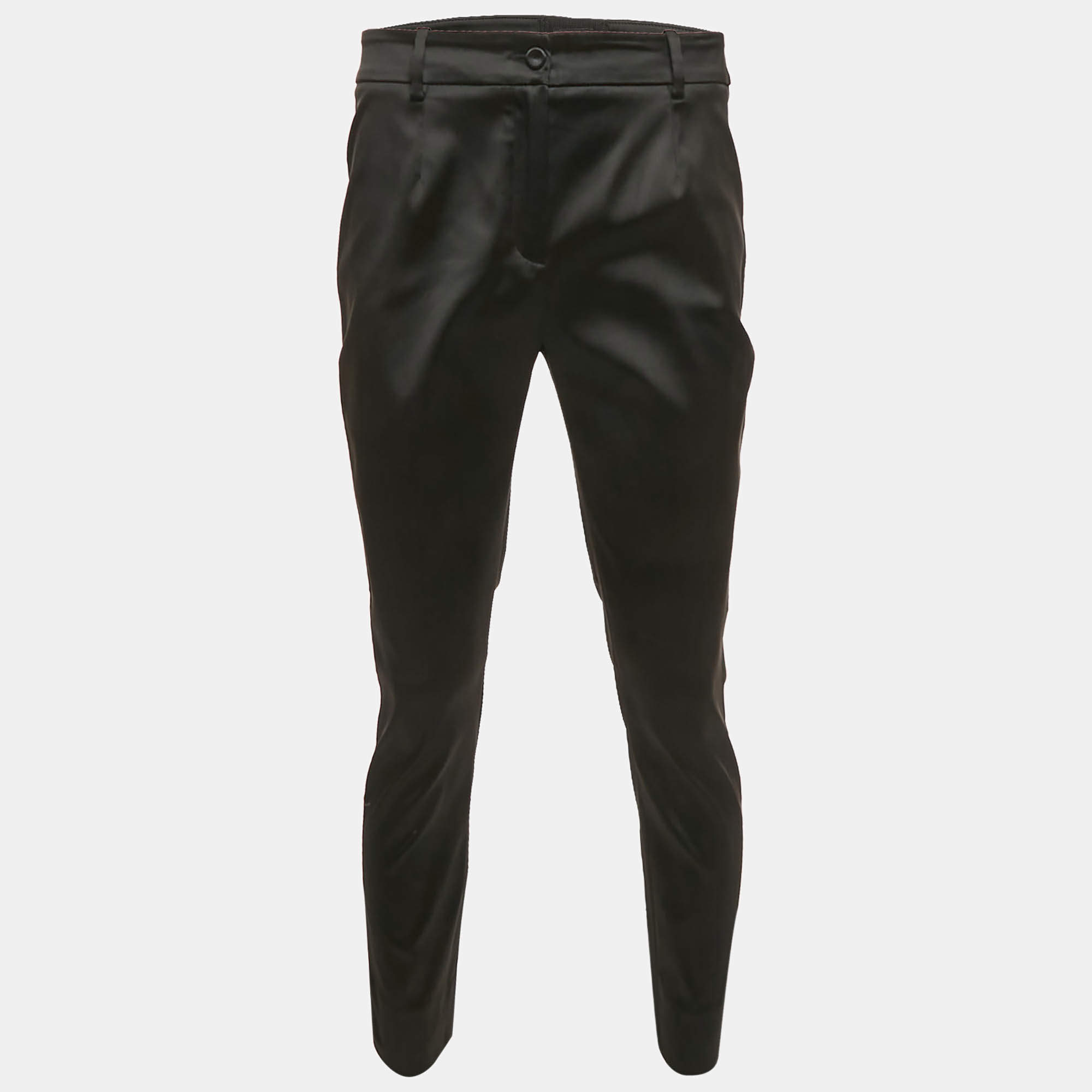 Pre Owned Dolce & Gabbana Black Satin Formal Trousers M