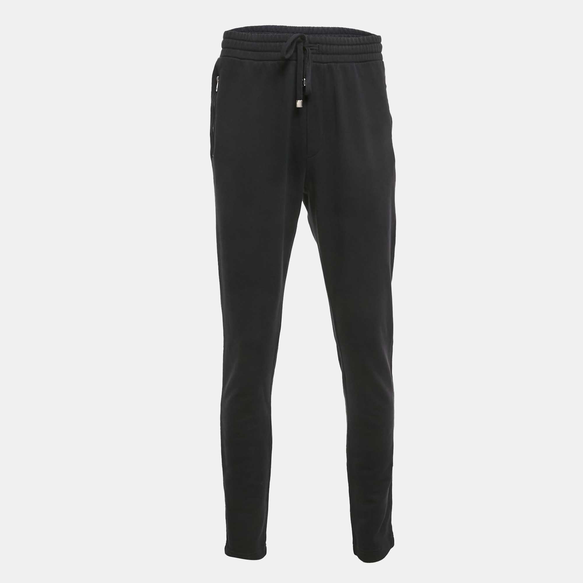 Pre Owned Dolce & Gabbana Black Cotton Logo Plaque Detail Sweatpants XXL