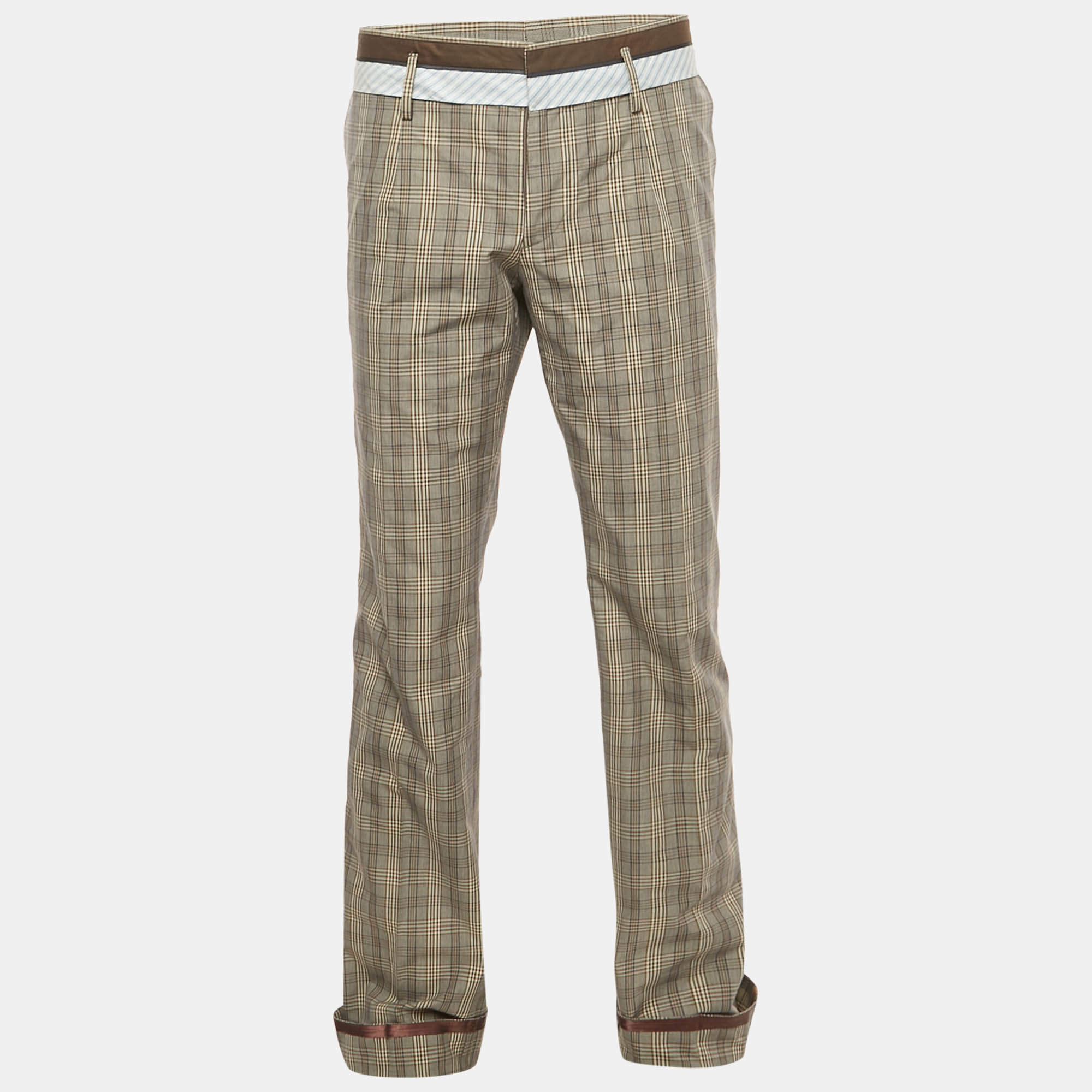 Pre Owned Dolce & Gabbana Brown Plaid Cotton Trouser XL