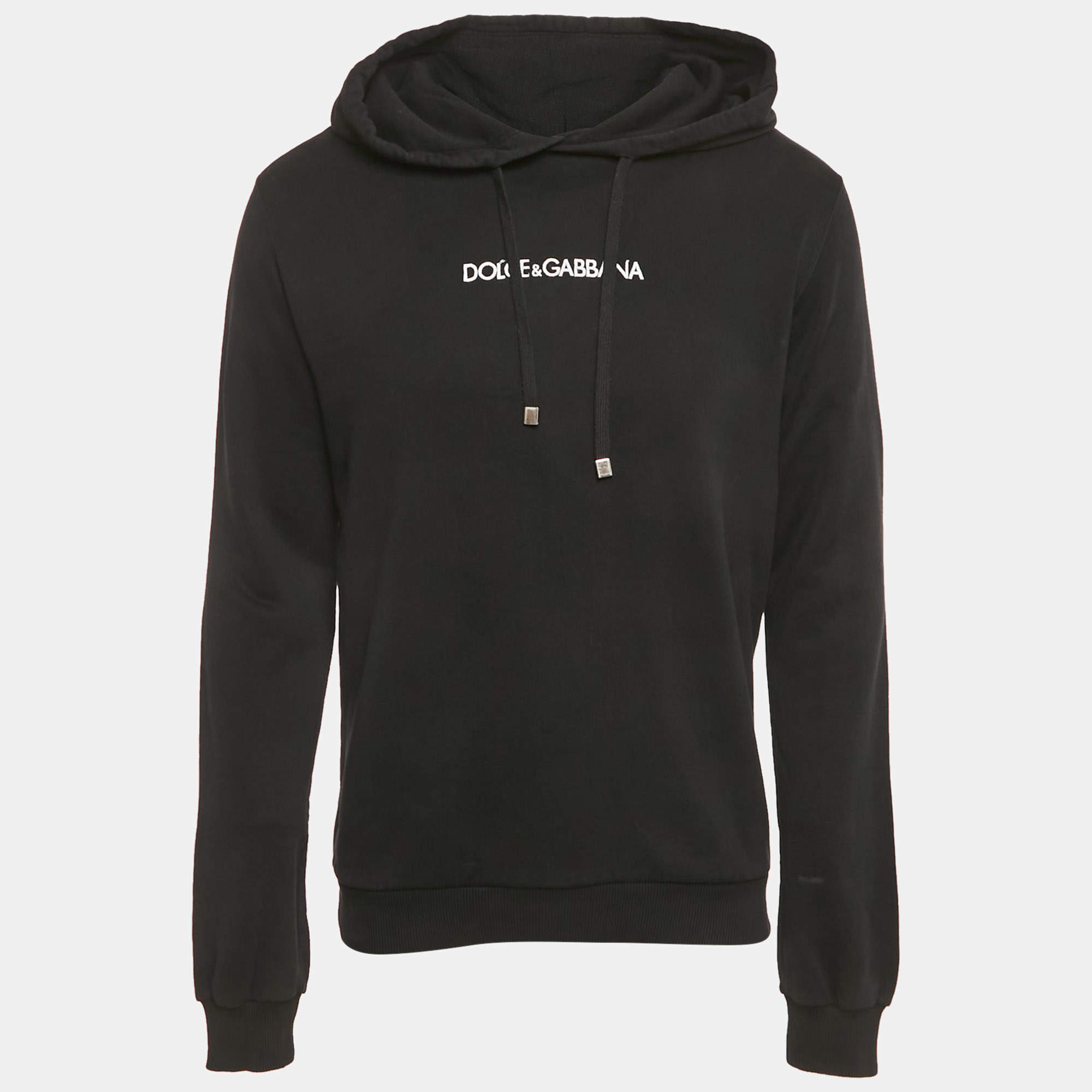 Pre Owned Dolce & Gabbana Black Logo Embroidery Cotton Hooded Sweatshirt M