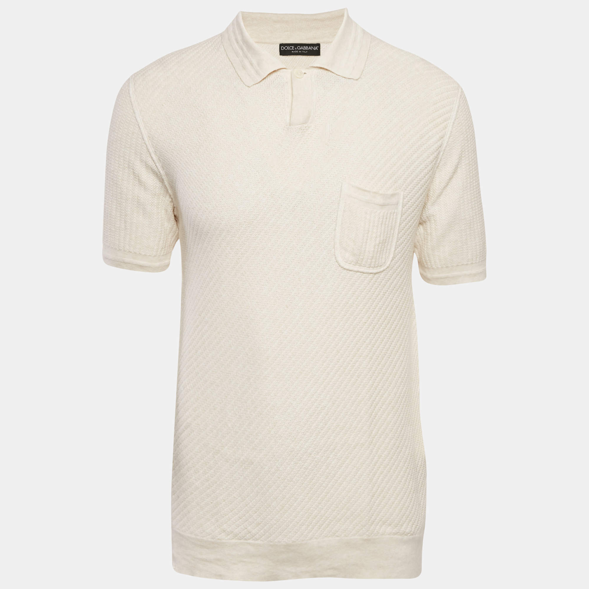 Pre Owned Dolce & Gabbana Cream Patterned Knit Polo T-Shirt M