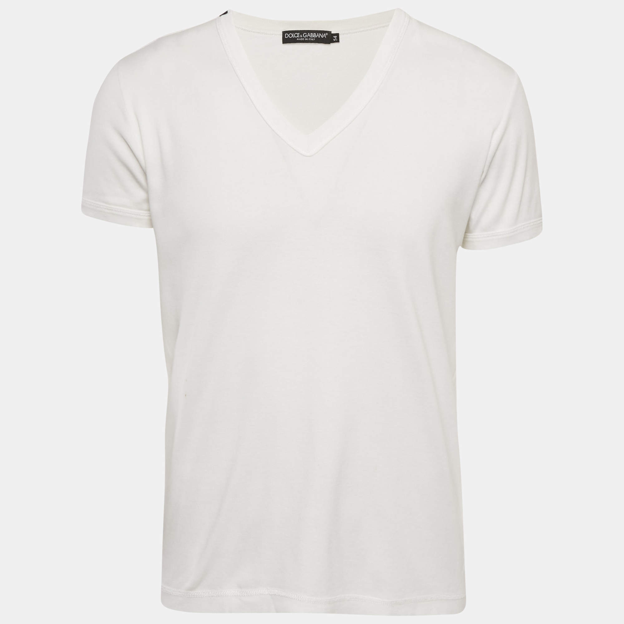Pre Owned Dolce & Gabbana White Jersey V-Neck T-Shirt XXL