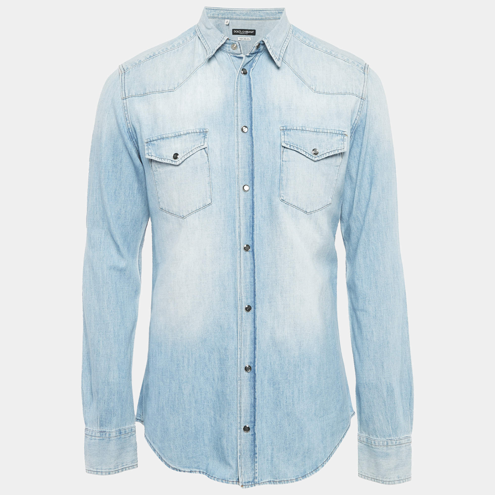 Pre Owned Dolce & Gabbana Blue Denim Button Front Shirt L