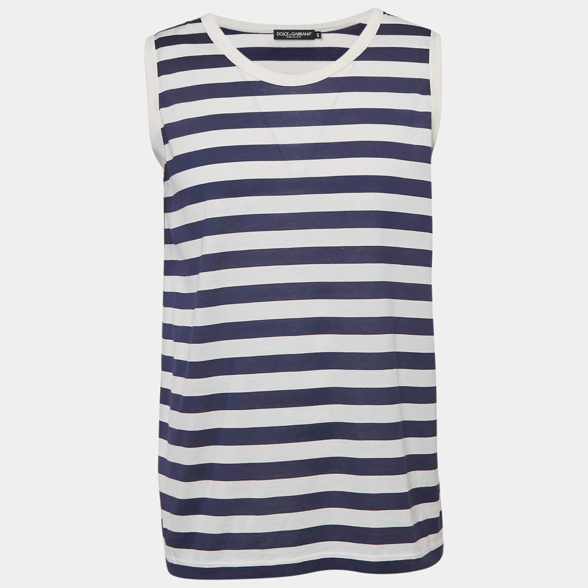 Pre Owned Dolce & Gabbana Blue/White Striped Jersey Sleeveless T-Shirt XS