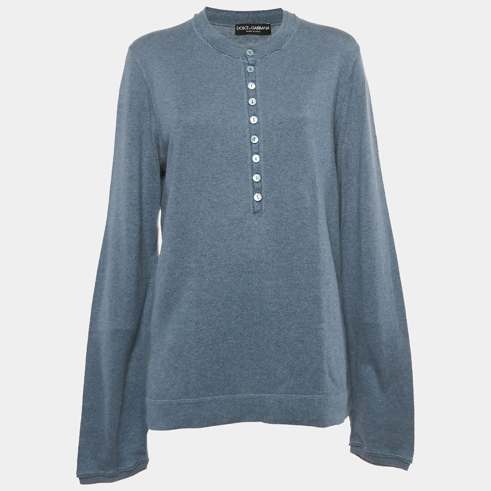Pre Owned Dolce & Gabbana Blue Cotton Knit Crew Neck Long Sleeve Sweatshirt L