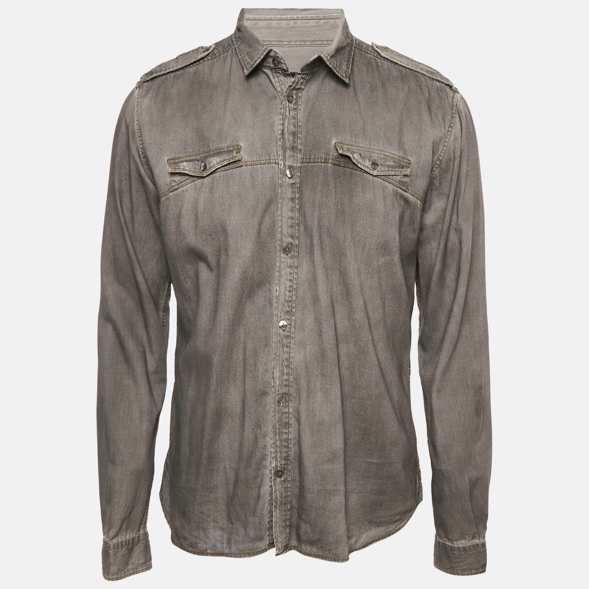 Pre Owned Dolce & Gabbana Grey Faded Denim Long Sleeve Shirt XL