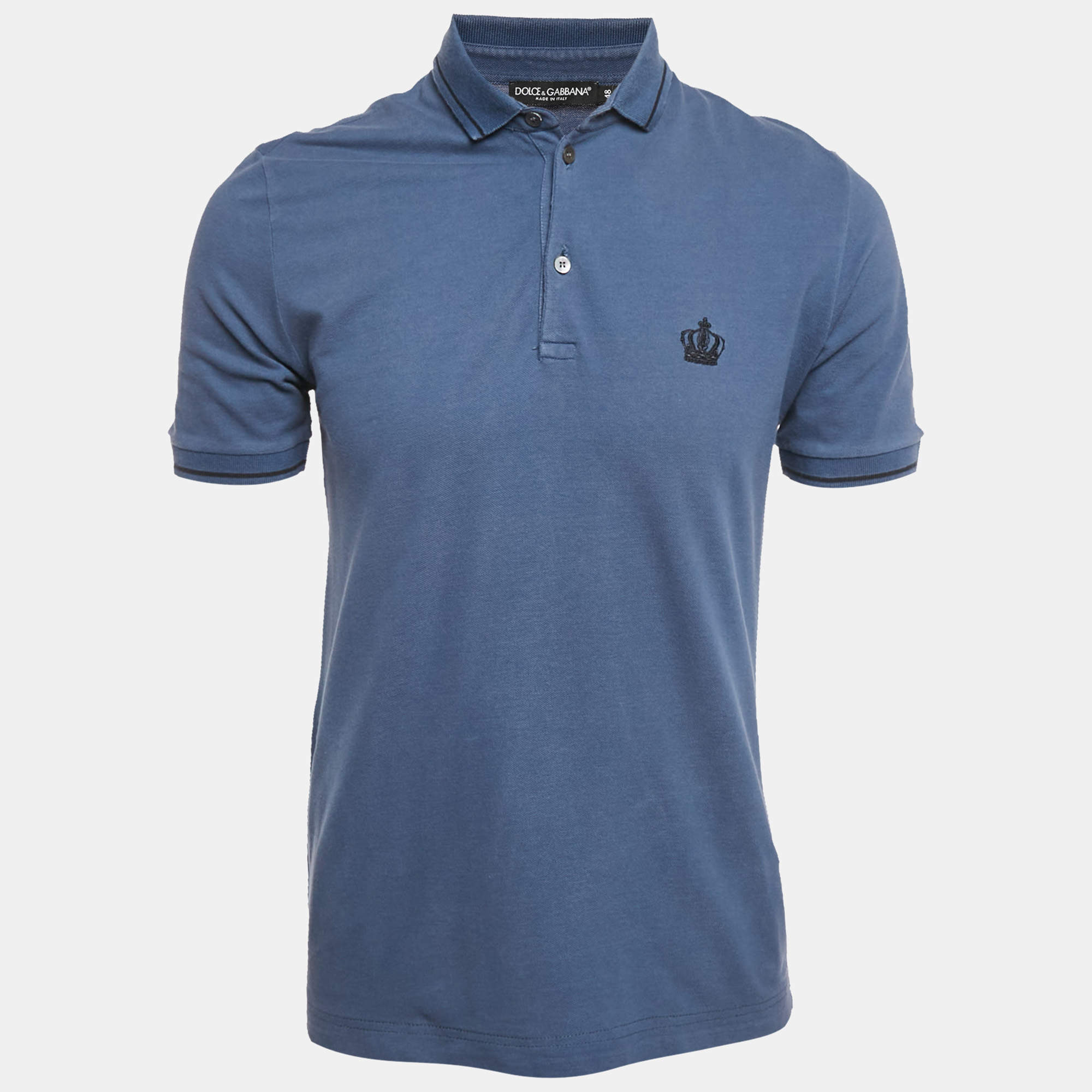 Pre Owned Dolce & Gabbana ark Blue Cotton Pique Polo T-Shirt M