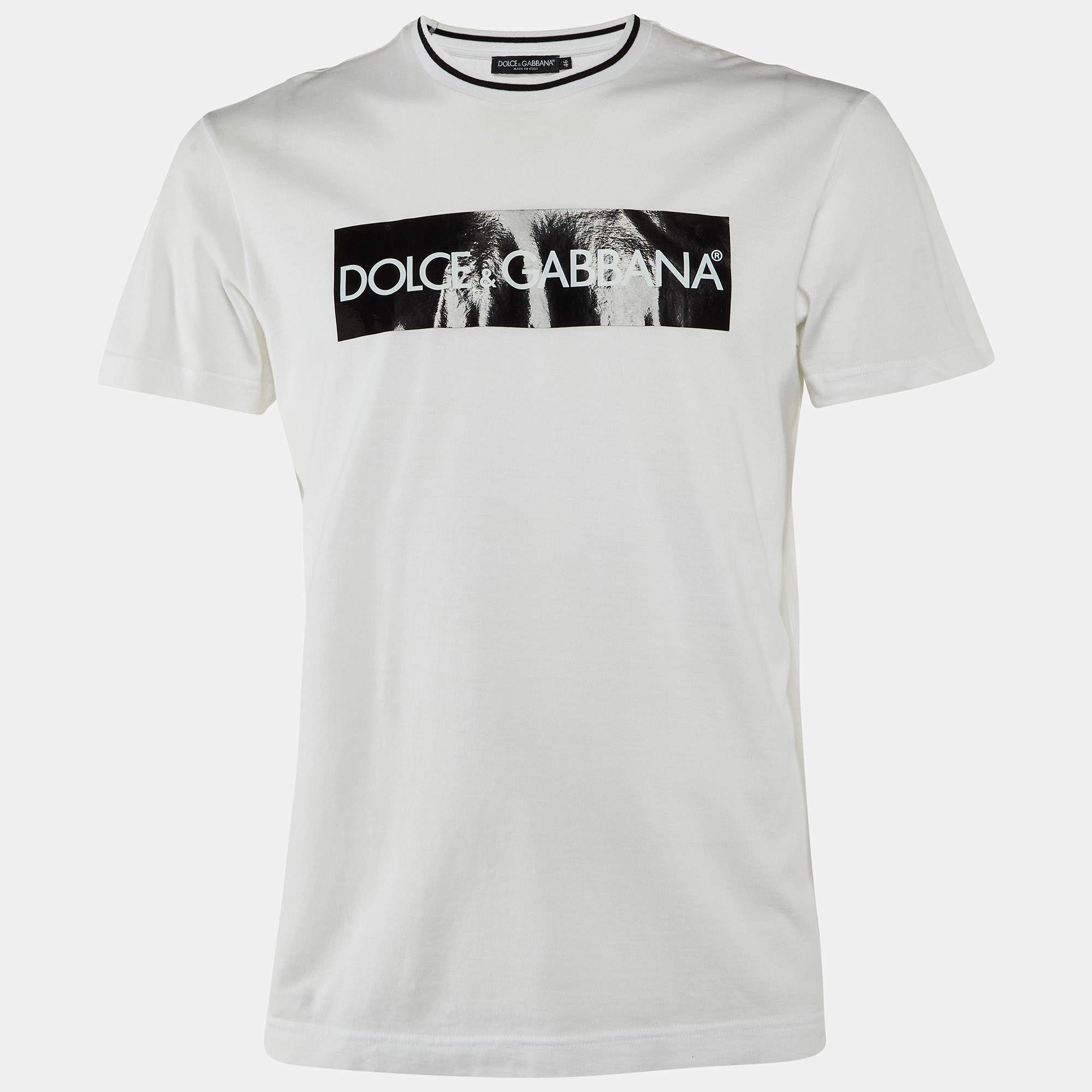 Pre Owned تي شيرت دولتشي أند غابانا شعار مطرز قطن أسود ياقة دائرية مقاس صغير (سمول)