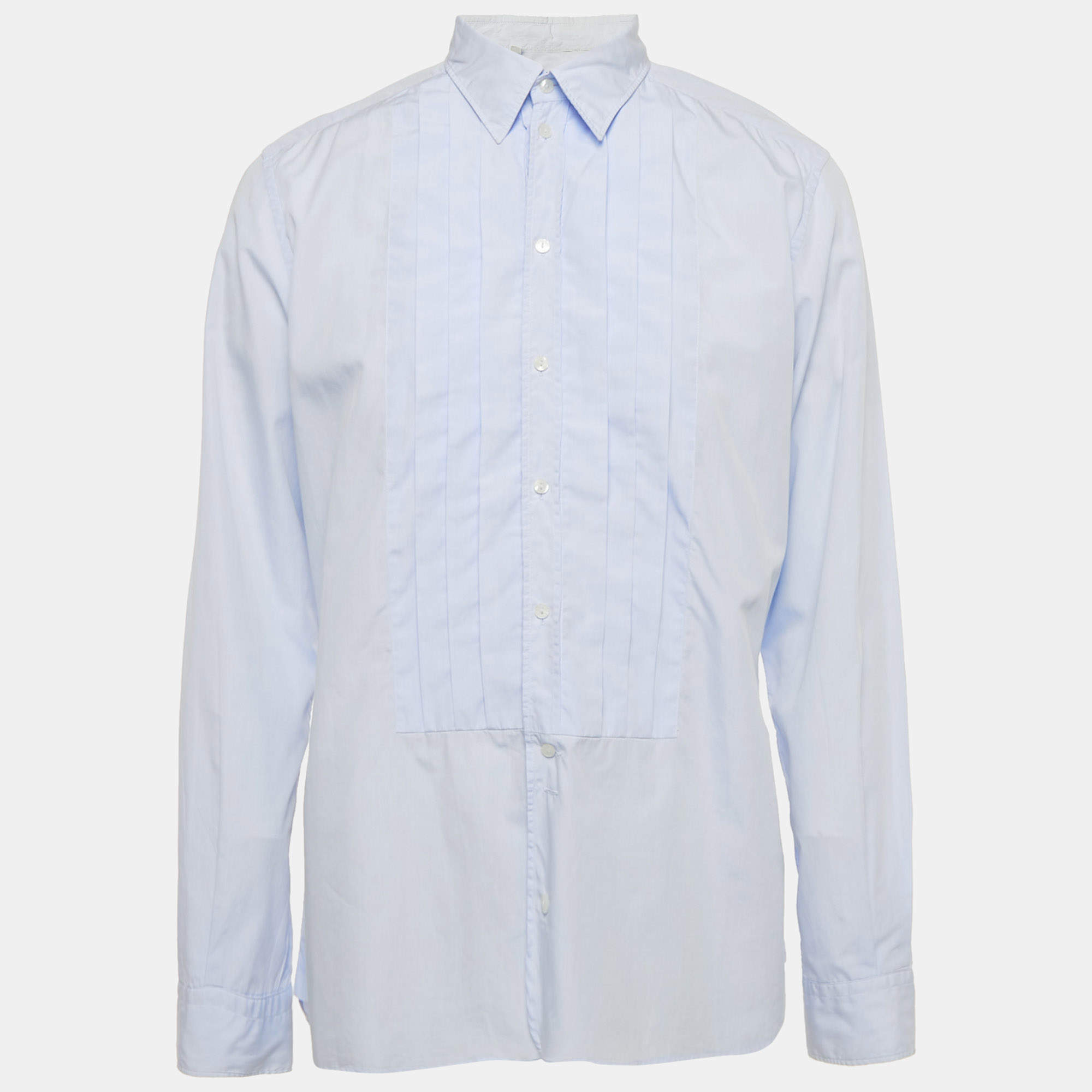 Pre Owned Dolce & Gabbana Blue Cotton Pleated Shirt XXL
